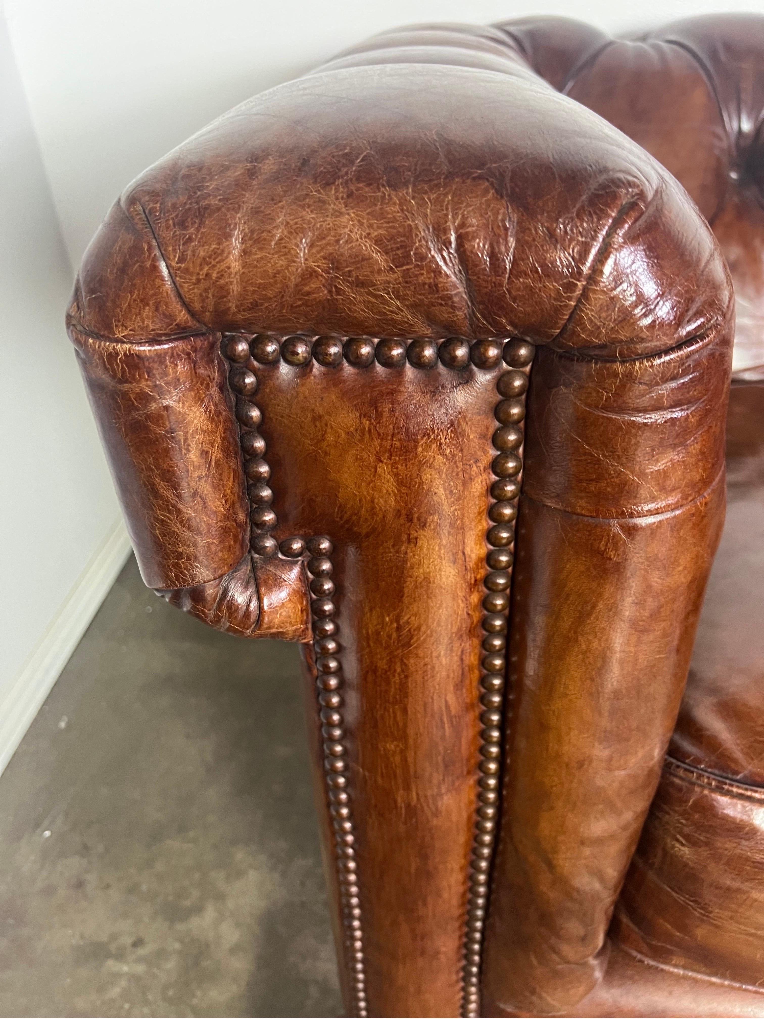 American Chesterfield Style Leather Tufted Sofa w/ Carved Paw Feet