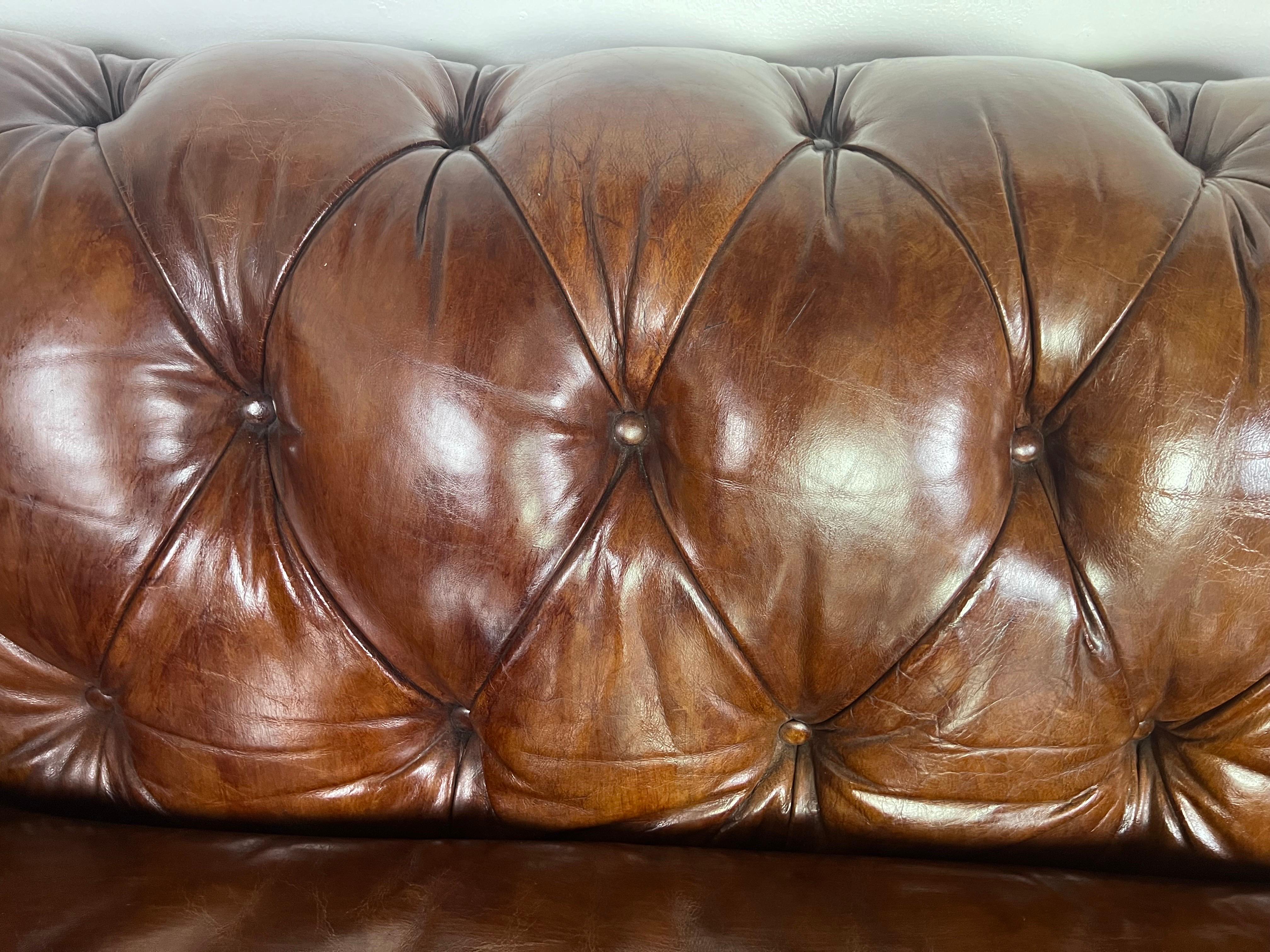 Chesterfield Style Leather Tufted Sofa w/ Carved Paw Feet In Good Condition In Los Angeles, CA