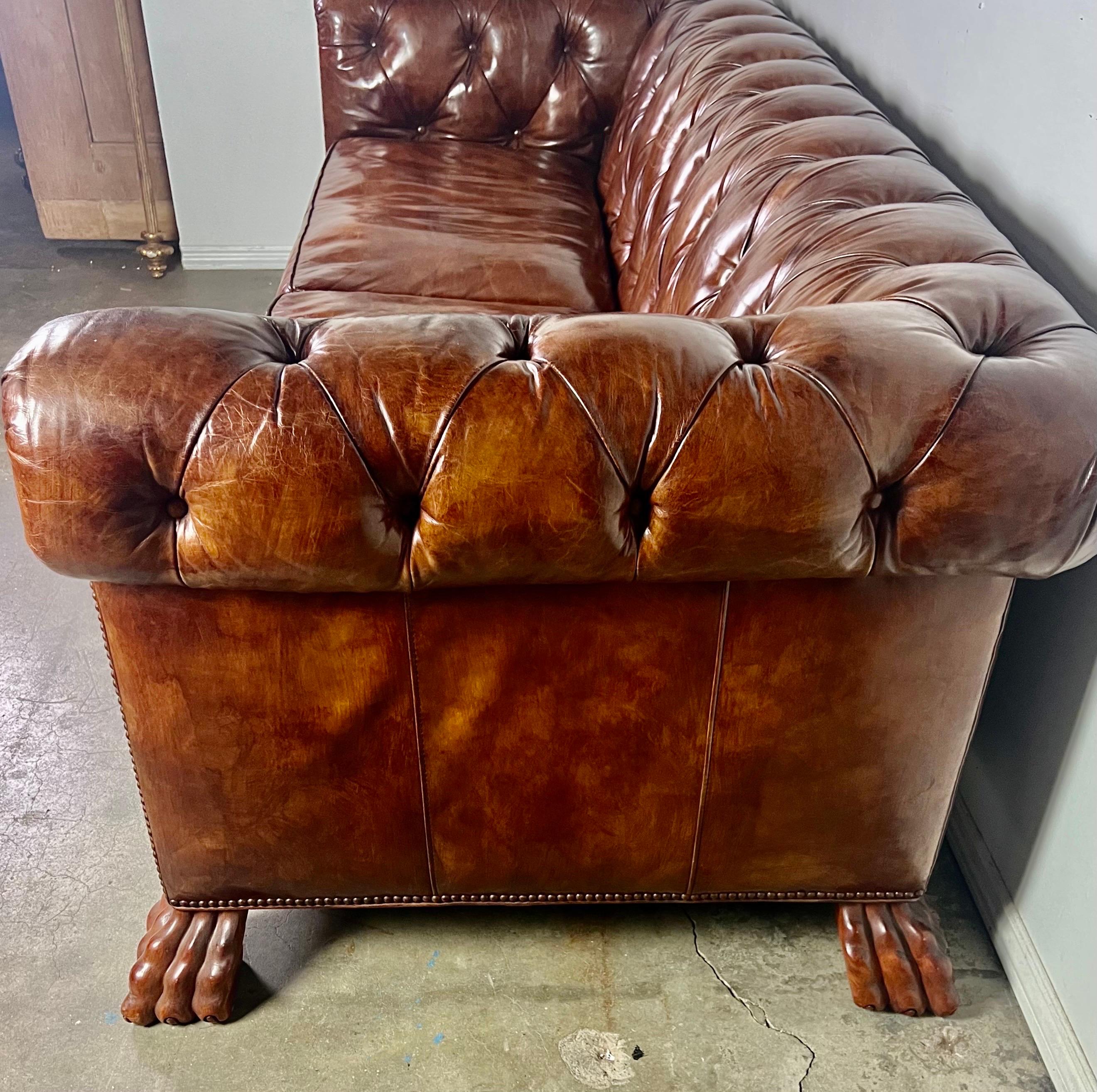 Chesterfield Style Leather Tufted Sofa w/ Carved Paw Feet 1