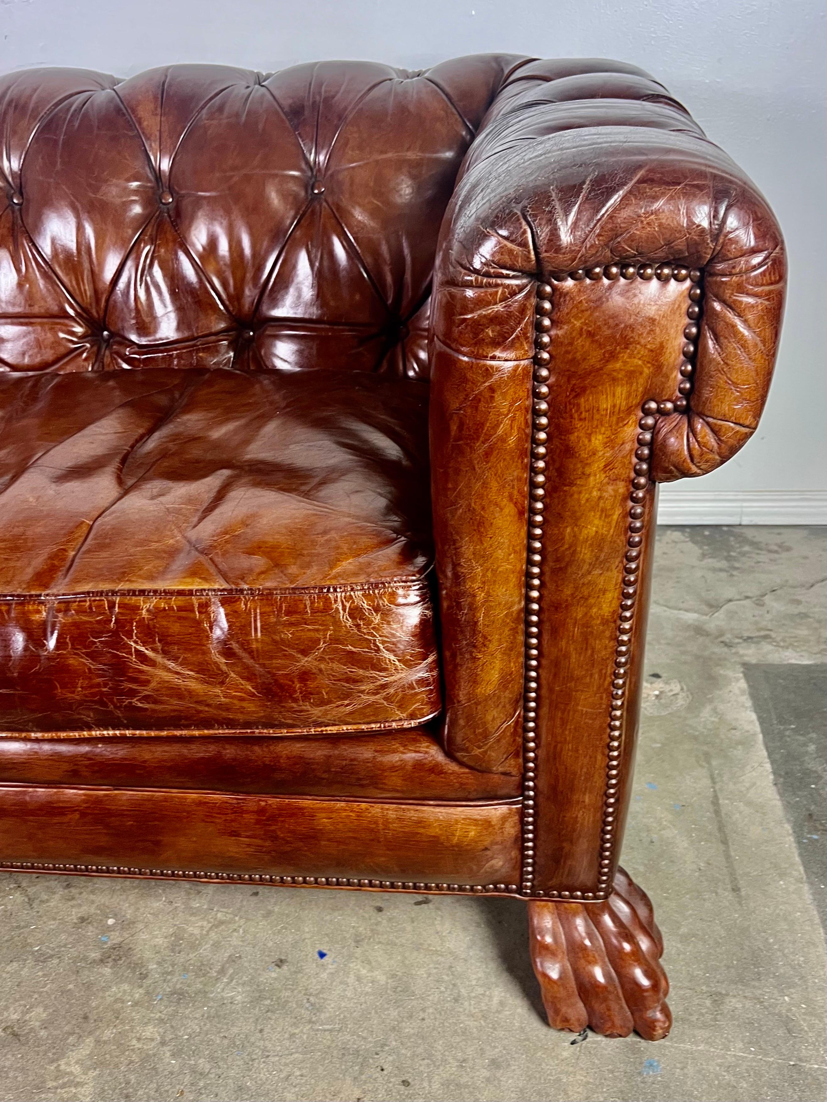 Chesterfield Style Leather Tufted Sofa w/ Carved Paw Feet 2