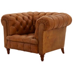 Antique Chesterfield Style Tufted Leather Club Chair