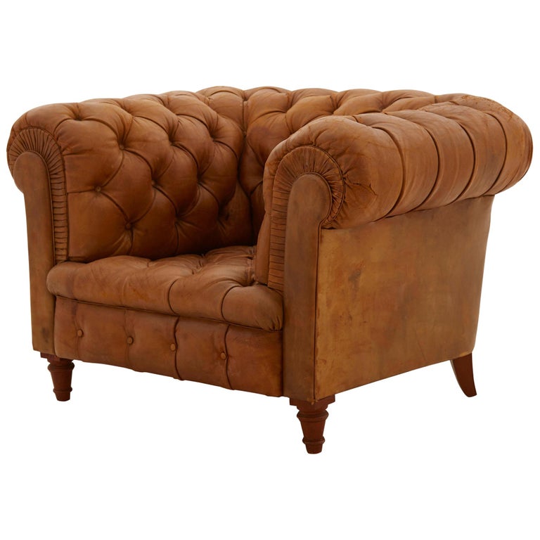 Chesterfield Style Tufted Leather Club Chair at 1stdibs