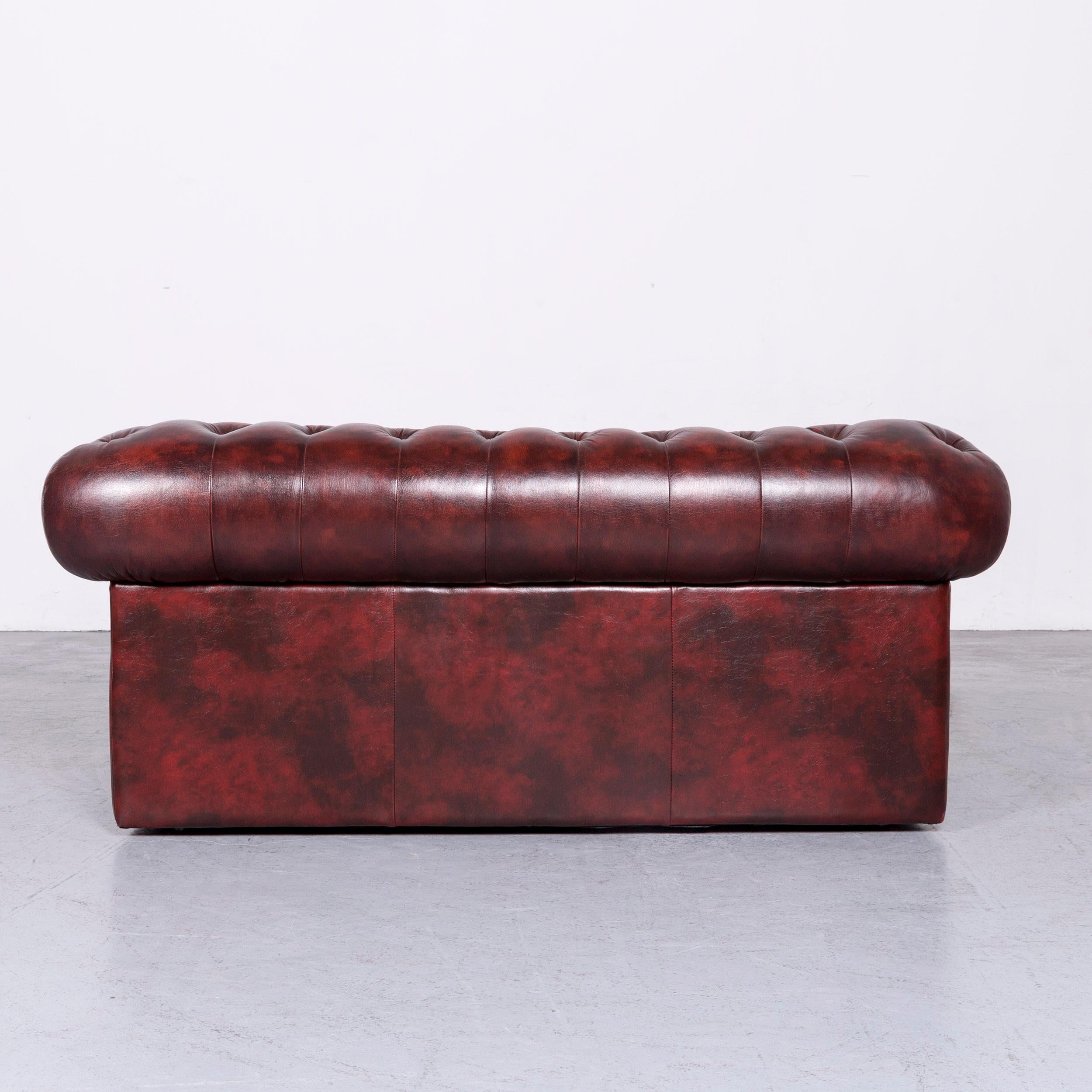 Chesterfield Style Vintage Leather Sofa Two-Seat Couch Red 4