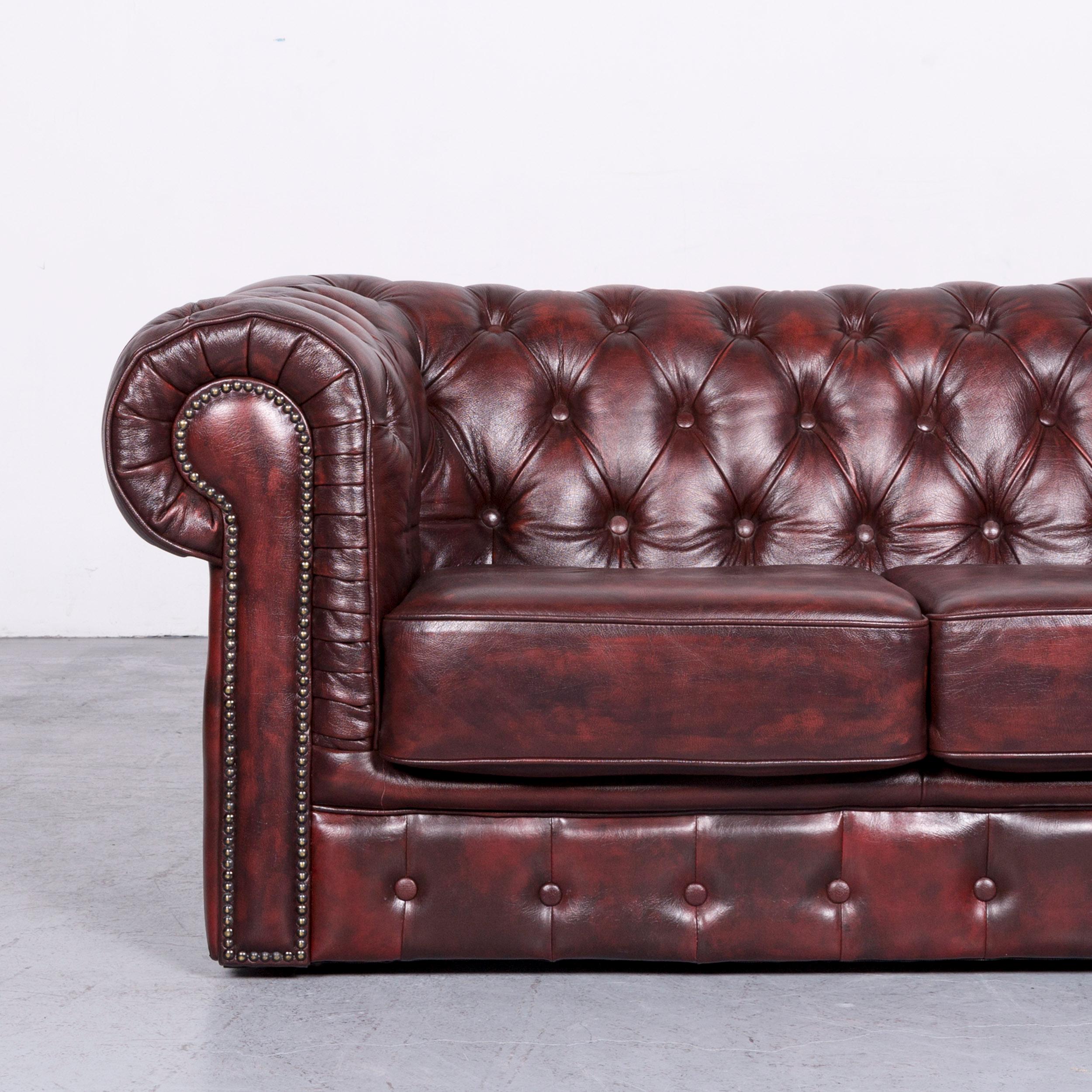 European Chesterfield Style Vintage Leather Sofa Two-Seat Couch Red