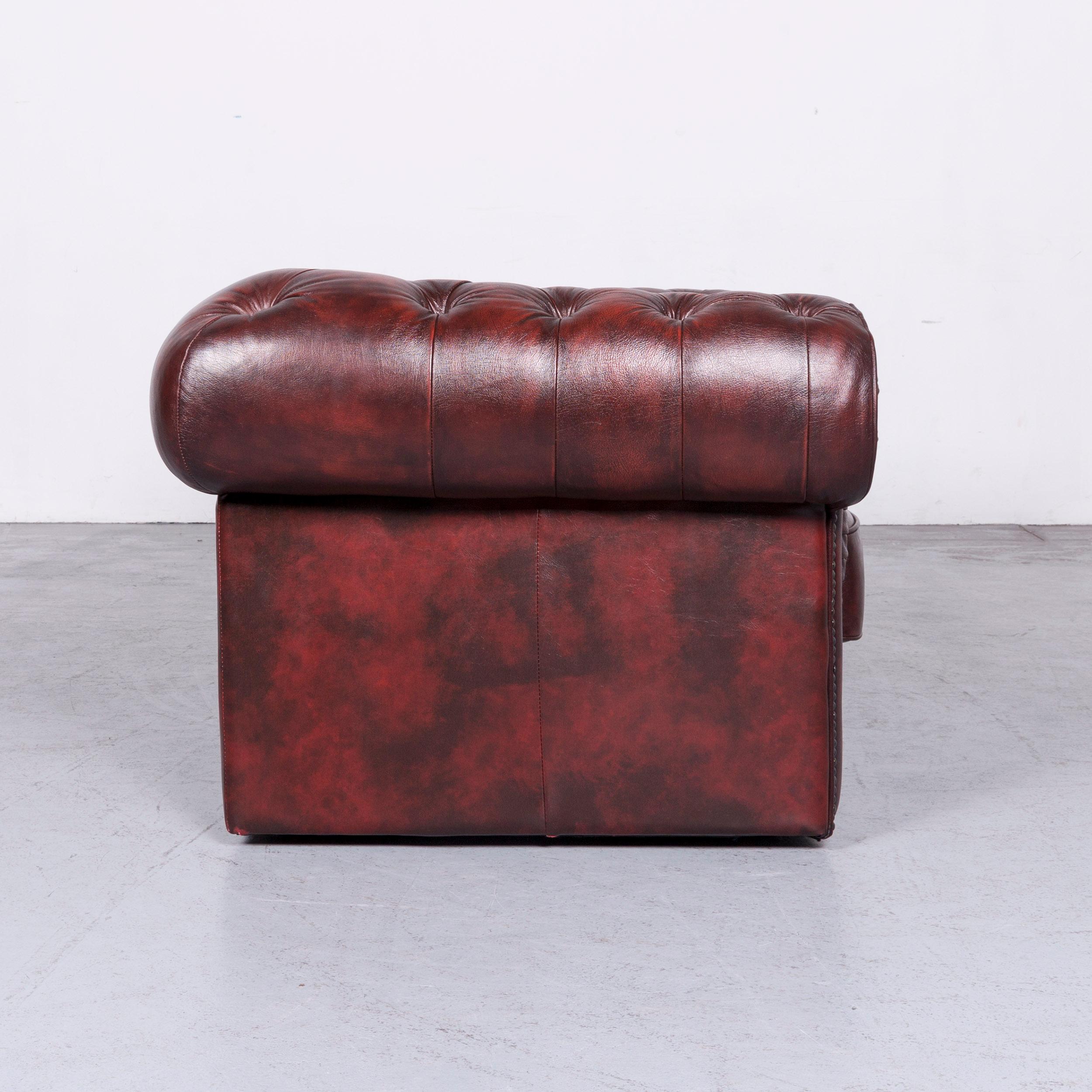 Chesterfield Style Vintage Leather Sofa Two-Seat Couch Red 3