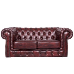Chesterfield Style Vintage Leather Sofa Two-Seat Couch Red