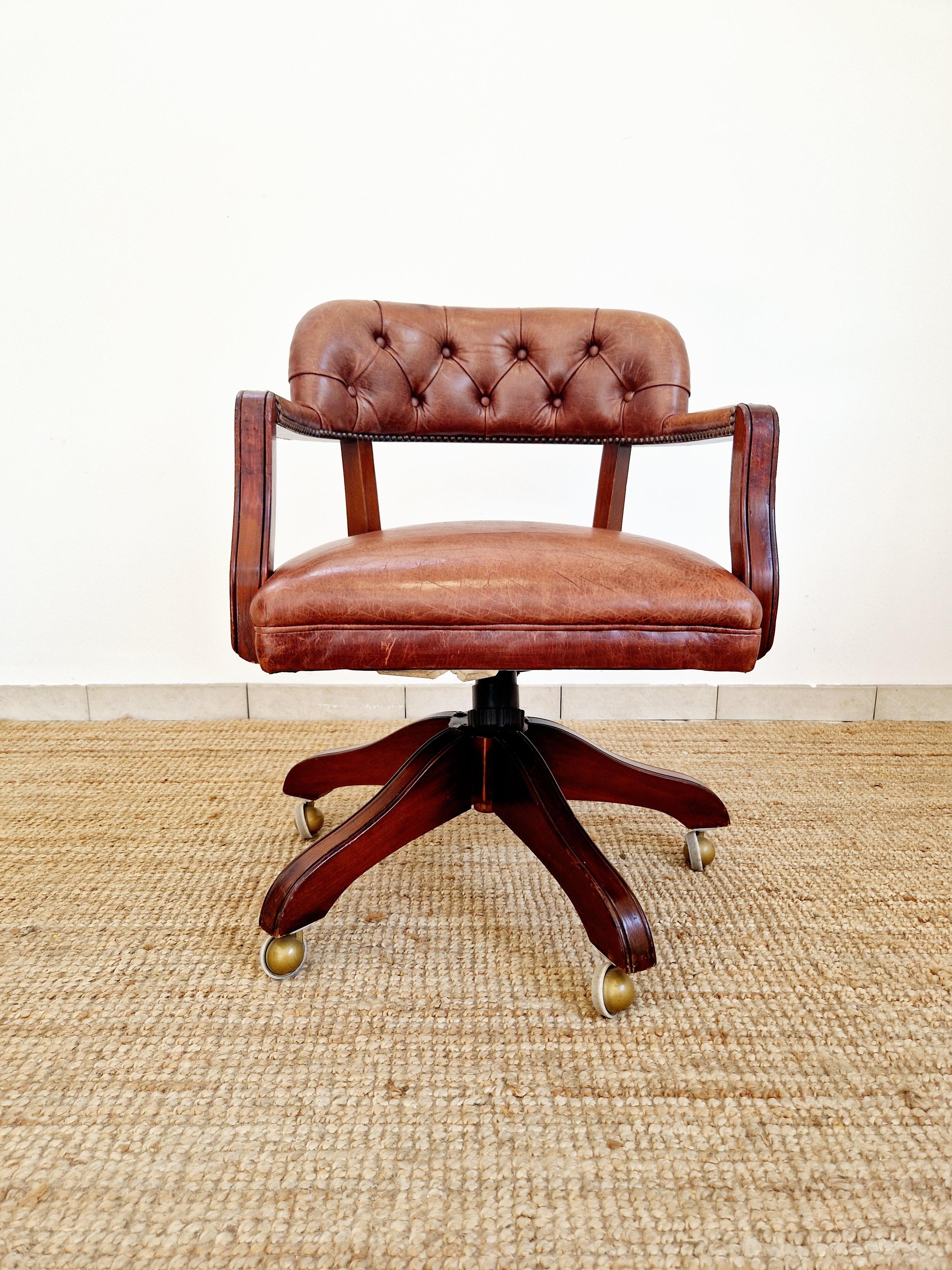 Chesterfield Style Wade Leather Office Chair For Sale 5