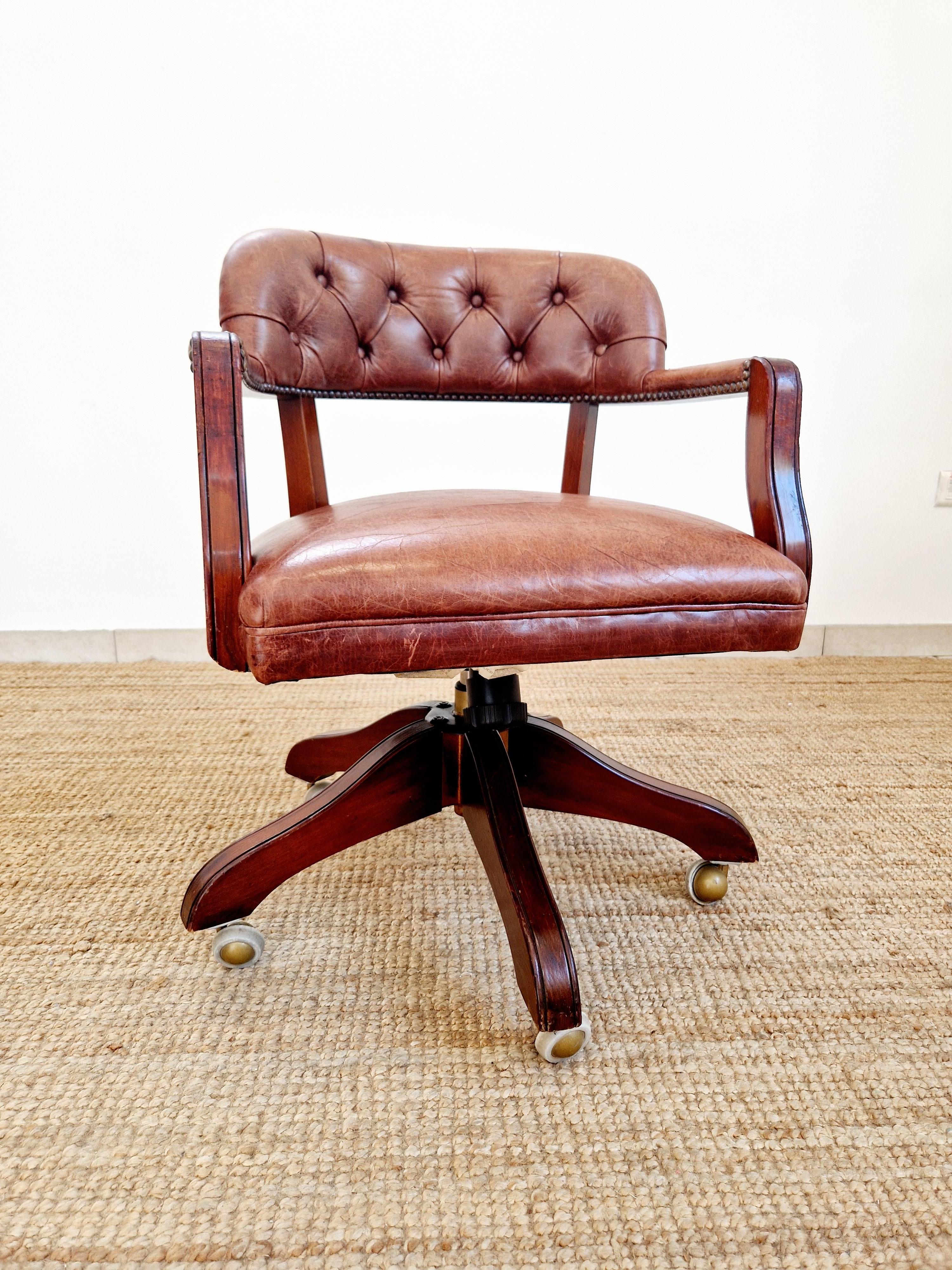Chesterfield Style Wade Leather Office Chair For Sale 10