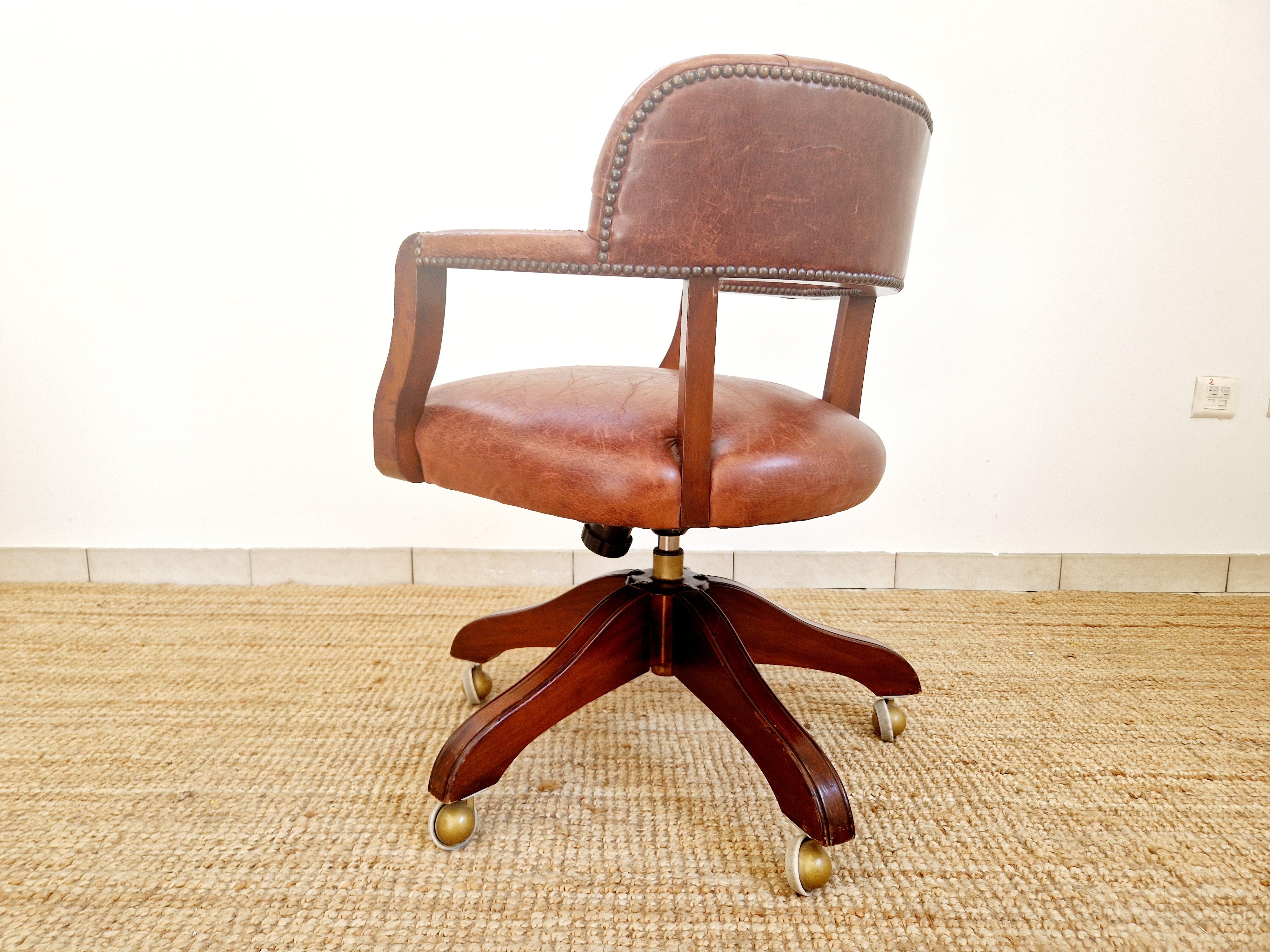 British Chesterfield Style Wade Leather Office Chair For Sale