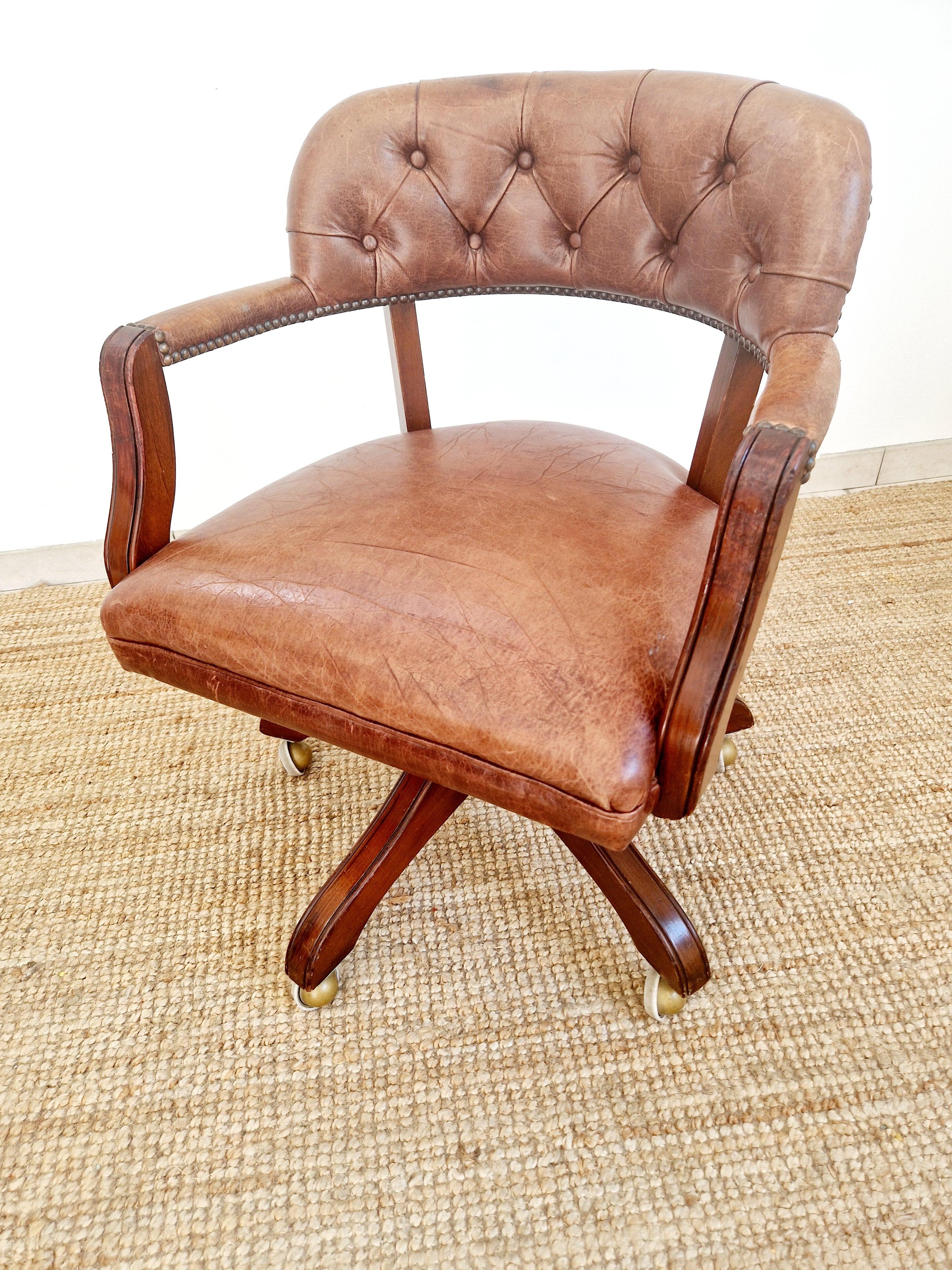 Chesterfield Style Wade Leather Office Chair For Sale 2