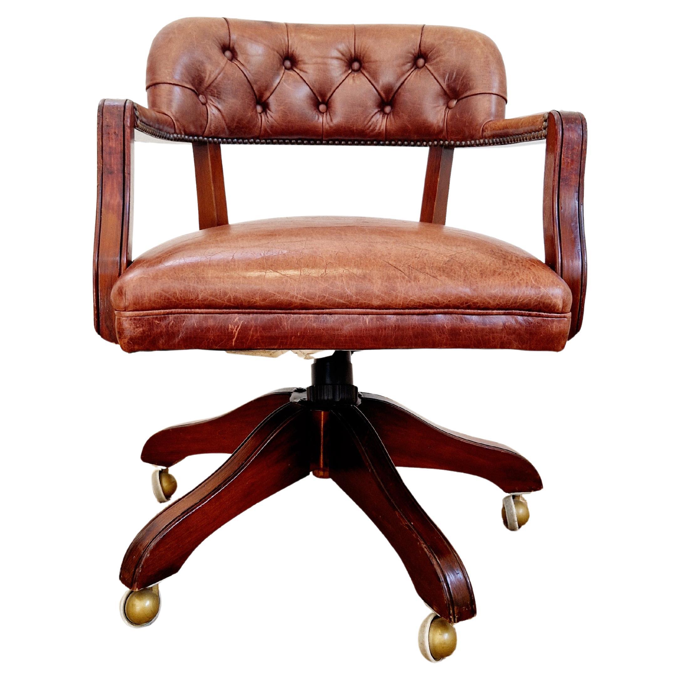 Chesterfield Style Wade Leather Office Chair For Sale