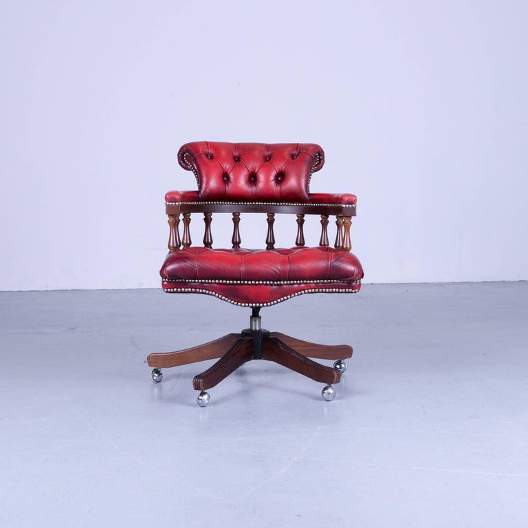 Chesterfield Swivel Chair Leather Red Vintage at 1stDibs
