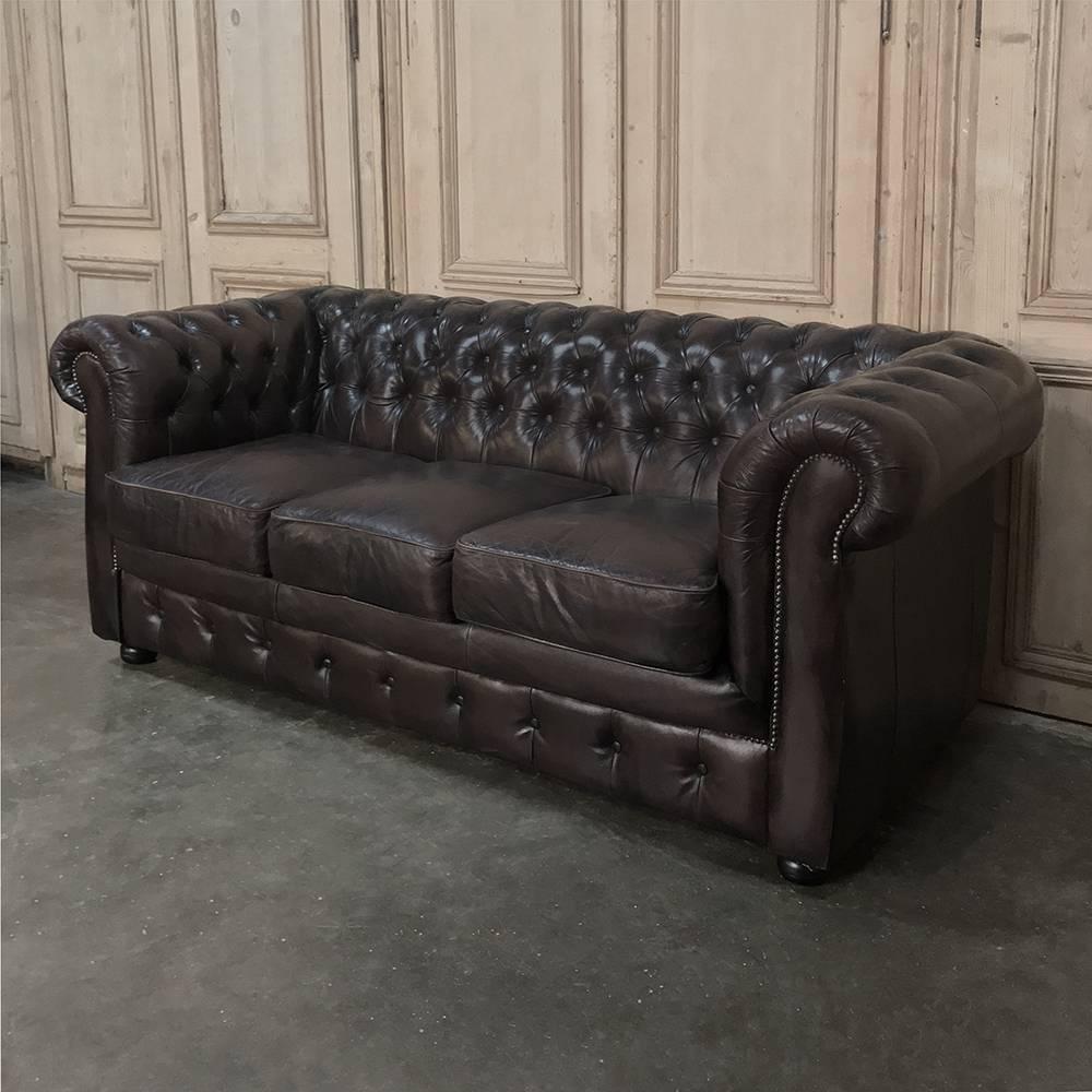 Chesterfield Three-Seat Brown Leather Sofa 4