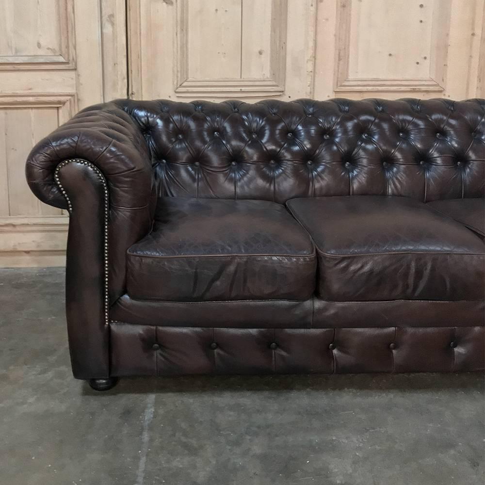 20th Century Chesterfield Three-Seat Brown Leather Sofa