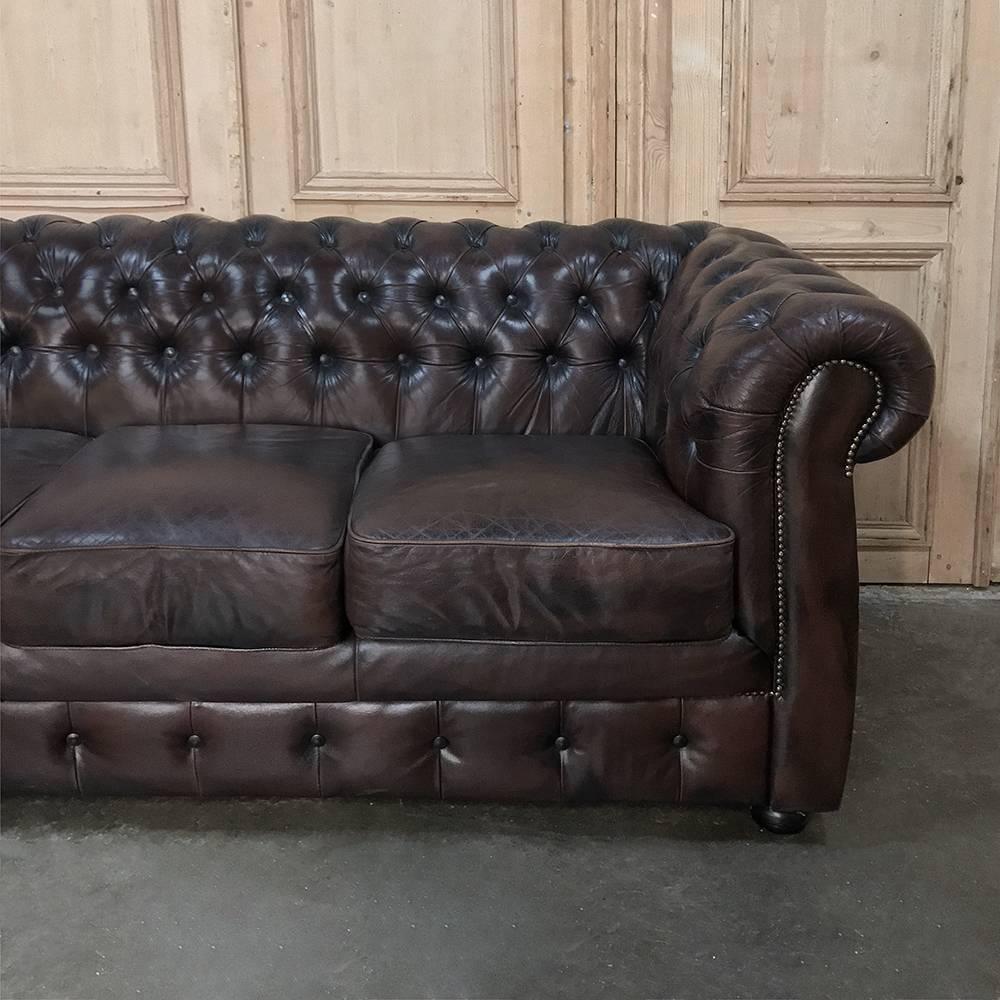 Chesterfield Three-Seat Brown Leather Sofa 1
