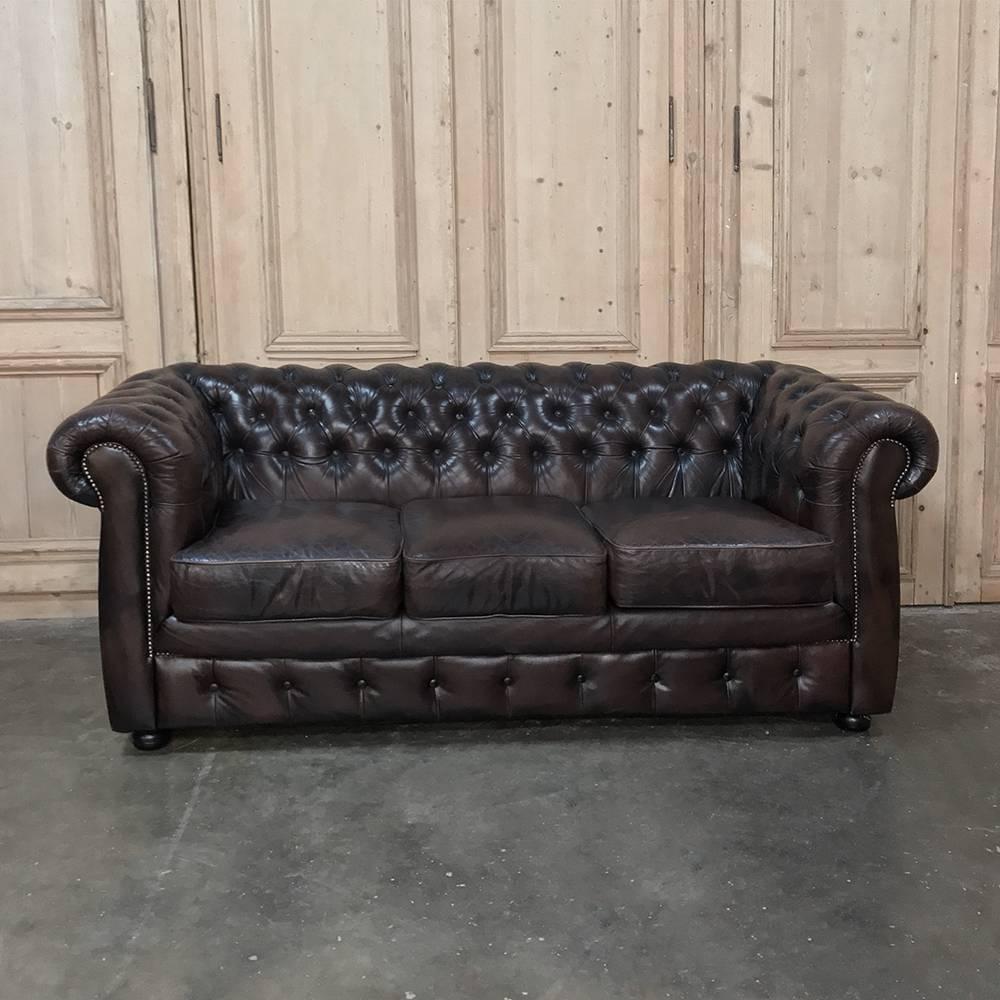 Chesterfield Three-Seat Brown Leather Sofa 2