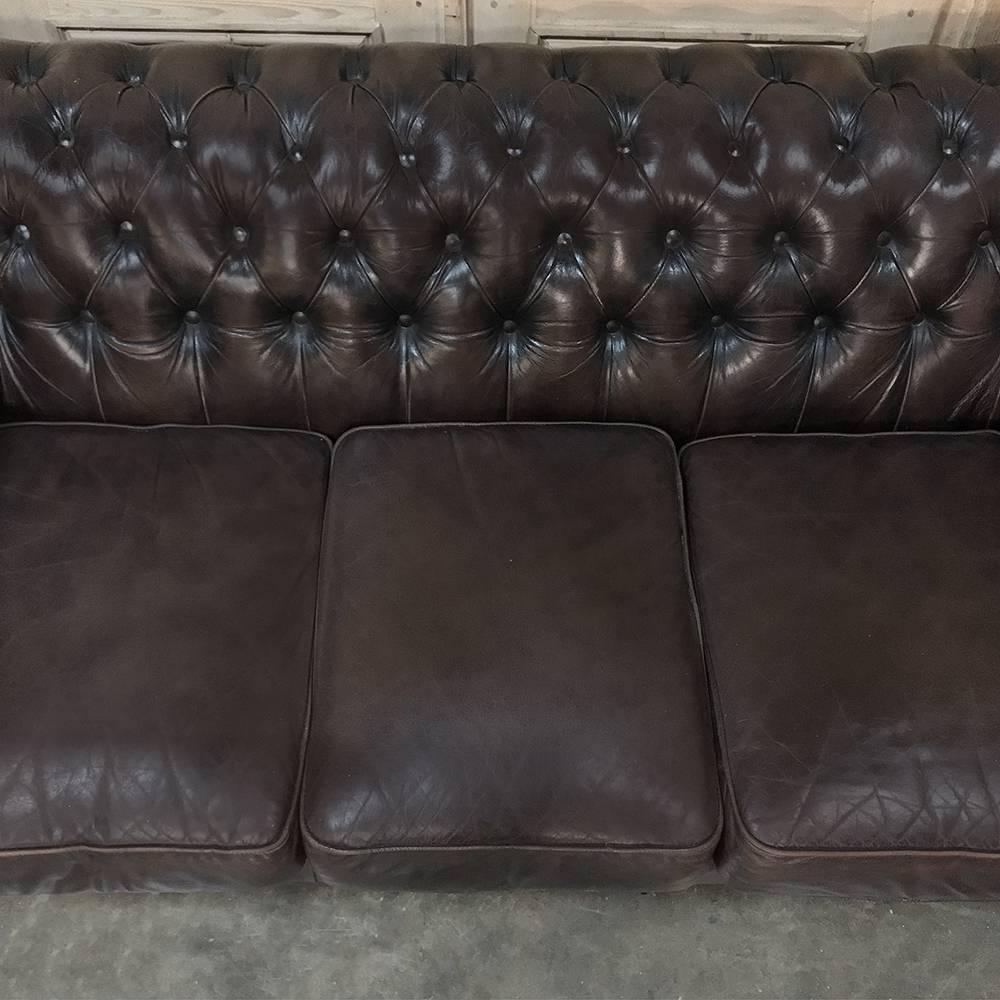 Chesterfield Three-Seat Brown Leather Sofa 3