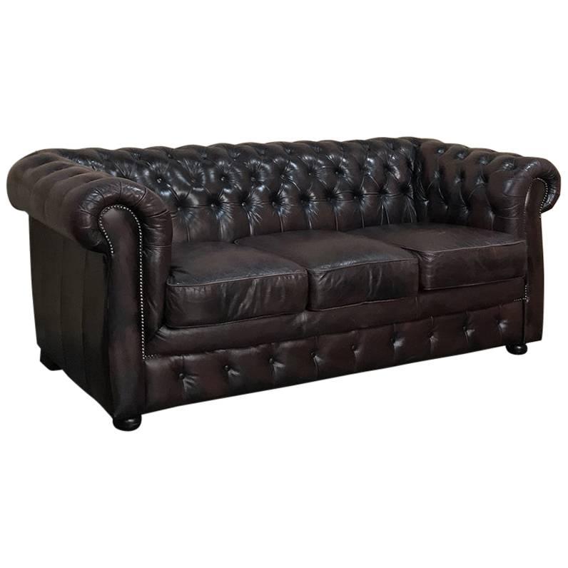 Chesterfield Three-Seat Brown Leather Sofa