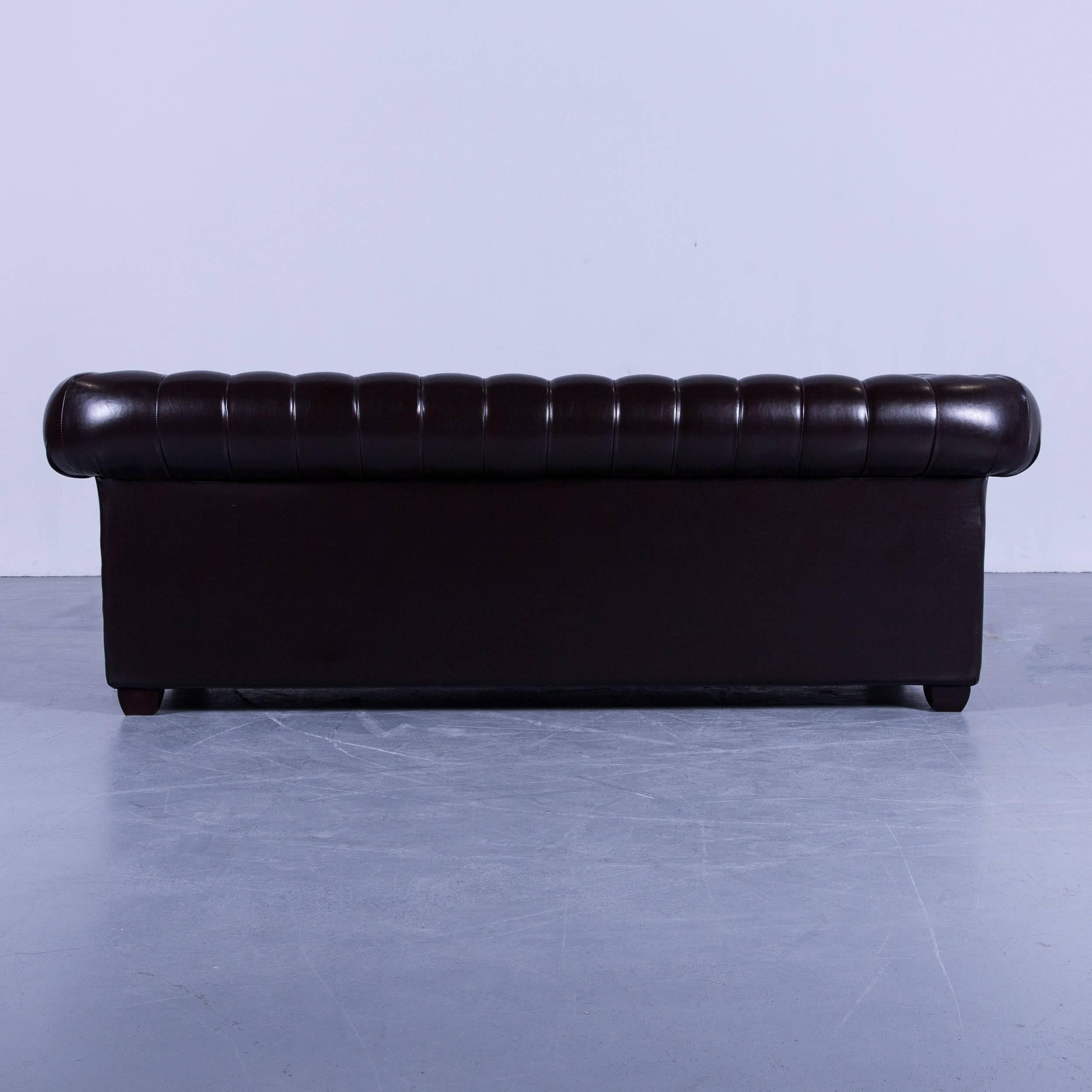 Chesterfield Three-Seat Sofa Brown Leather Couch Vintage Retro Rivets 5