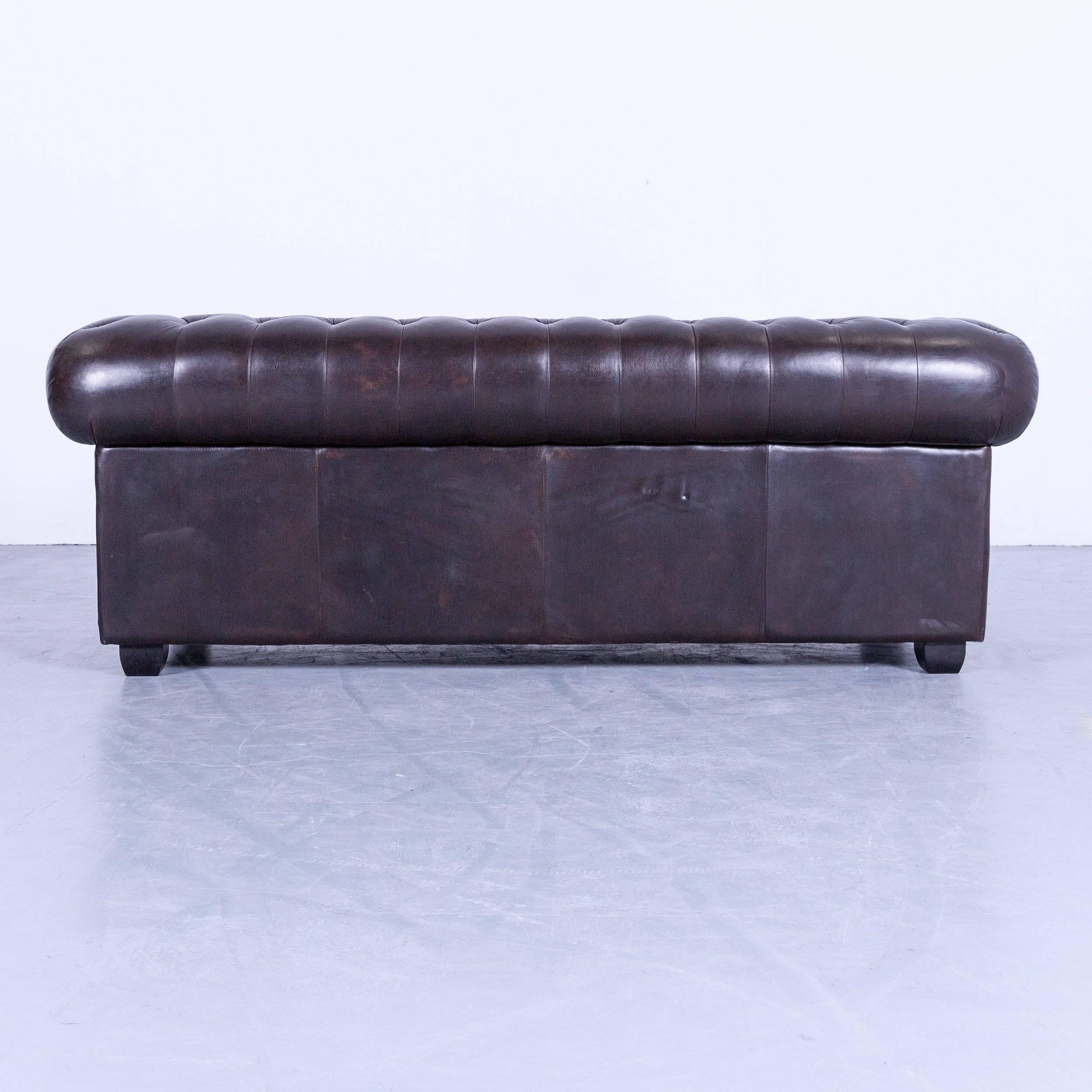 Chesterfield Three-Seat Sofa Brown Vintage Retro Handmade Rivets For Sale 4