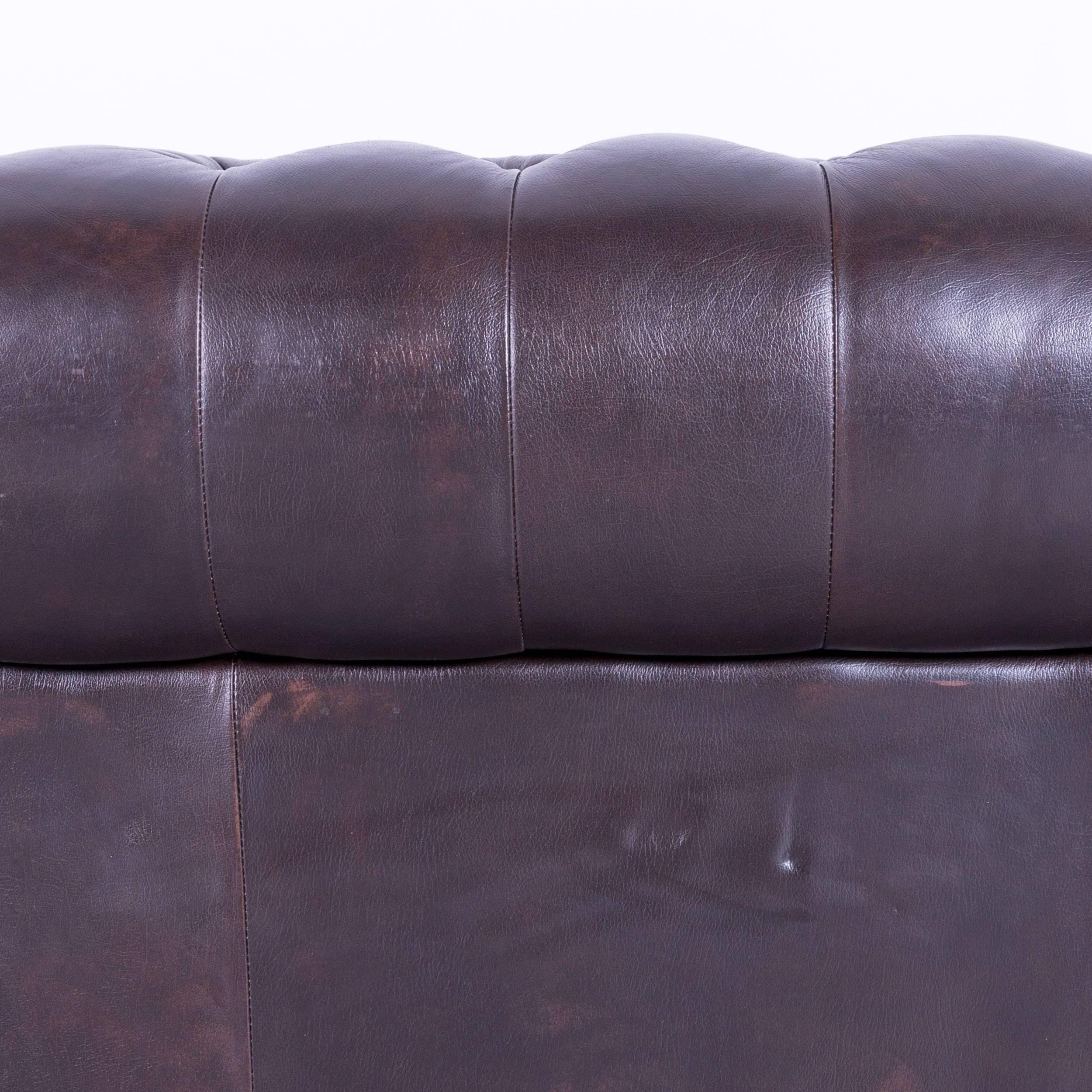 Chesterfield Three-Seat Sofa Brown Vintage Retro Handmade Rivets For Sale 2