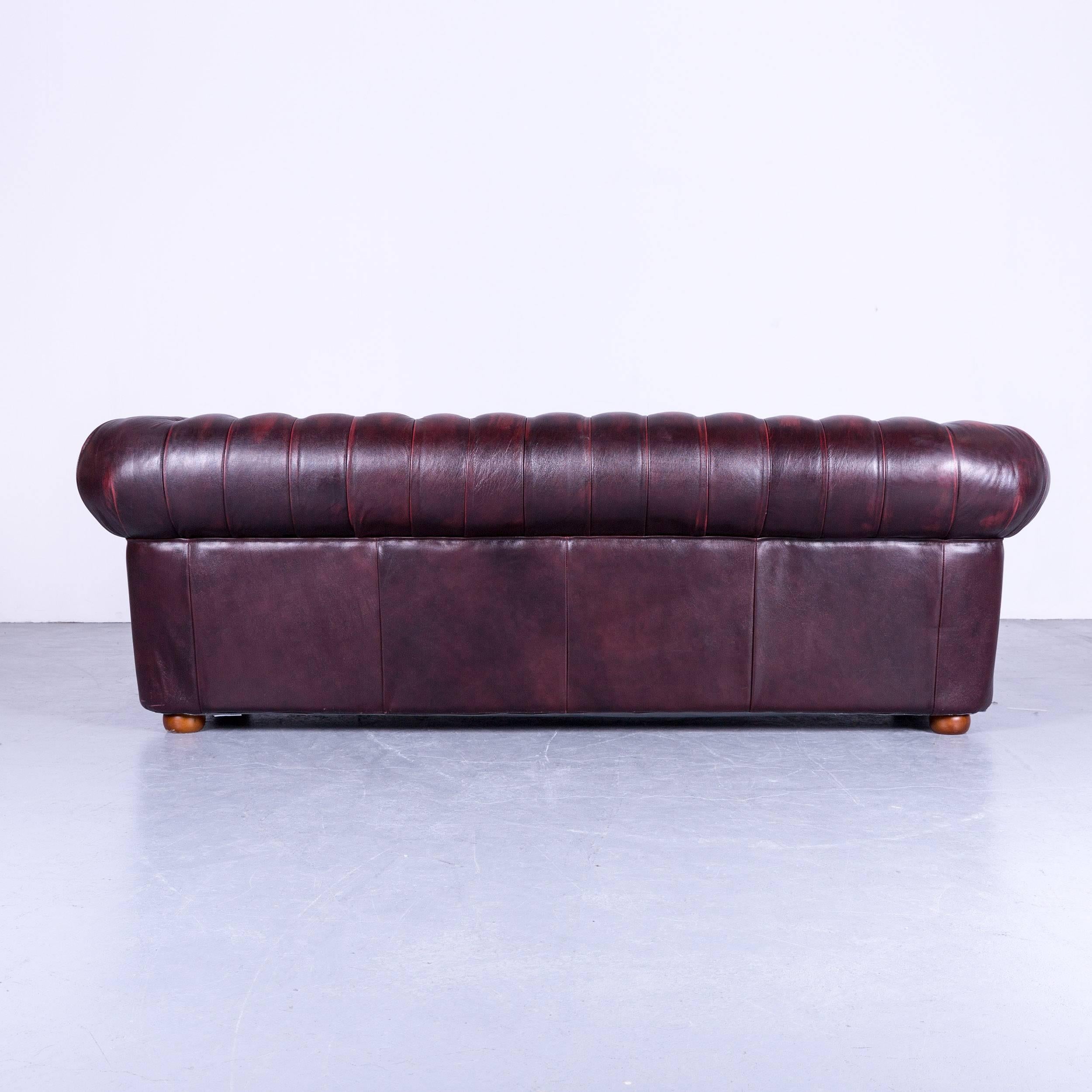 Chesterfield Three-Seat Sofa Red Leather Couch Vintage Retro Rivets 2