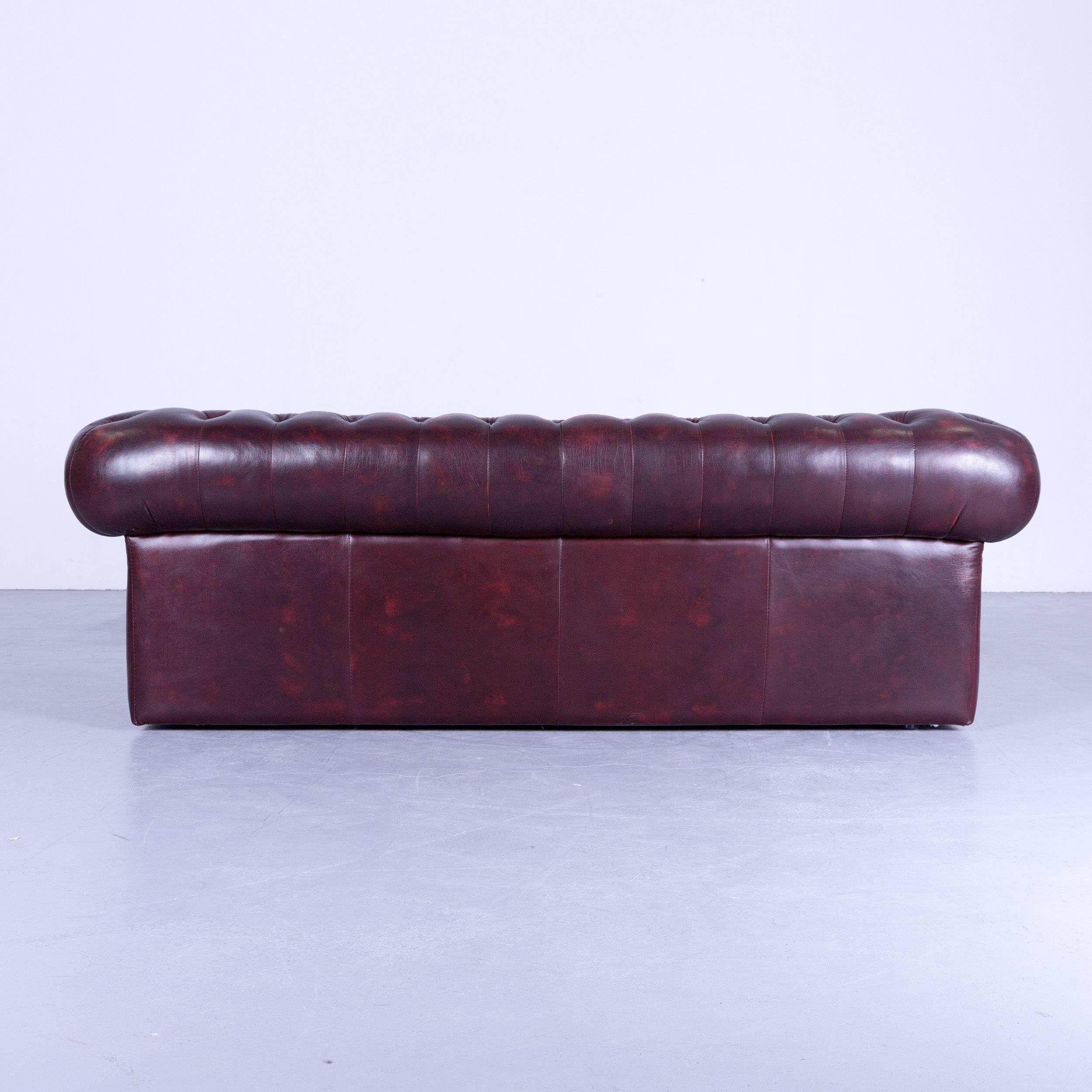 Chesterfield Three-Seat Sofa Red Leather Couch Vintage Retro Rivets 1
