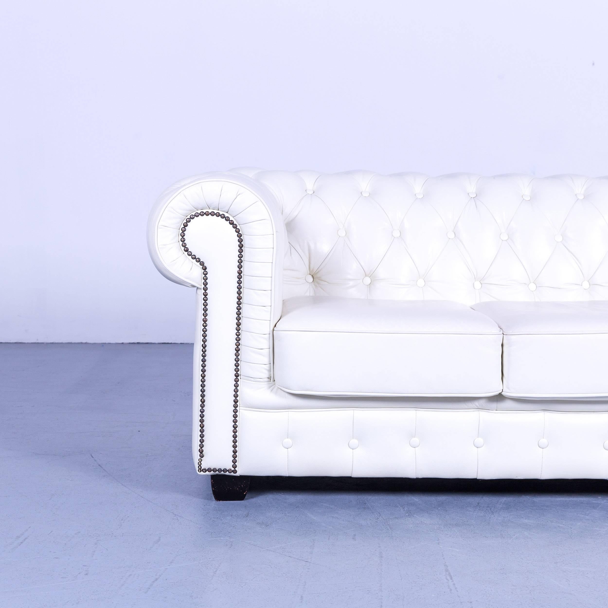 2 seater white leather chesterfield sofa
