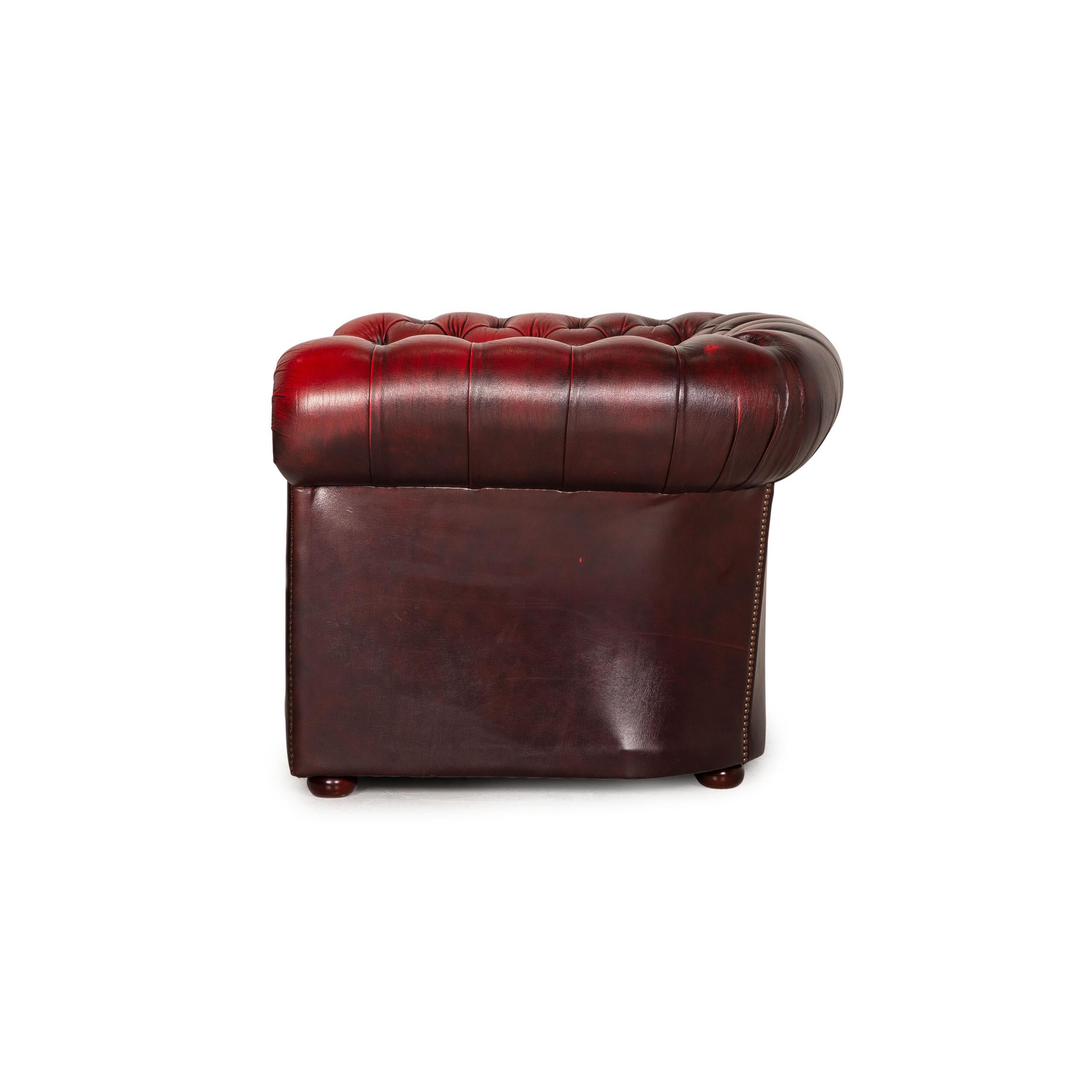 Chesterfield Tudor Leather Armchair Dark Red 4
