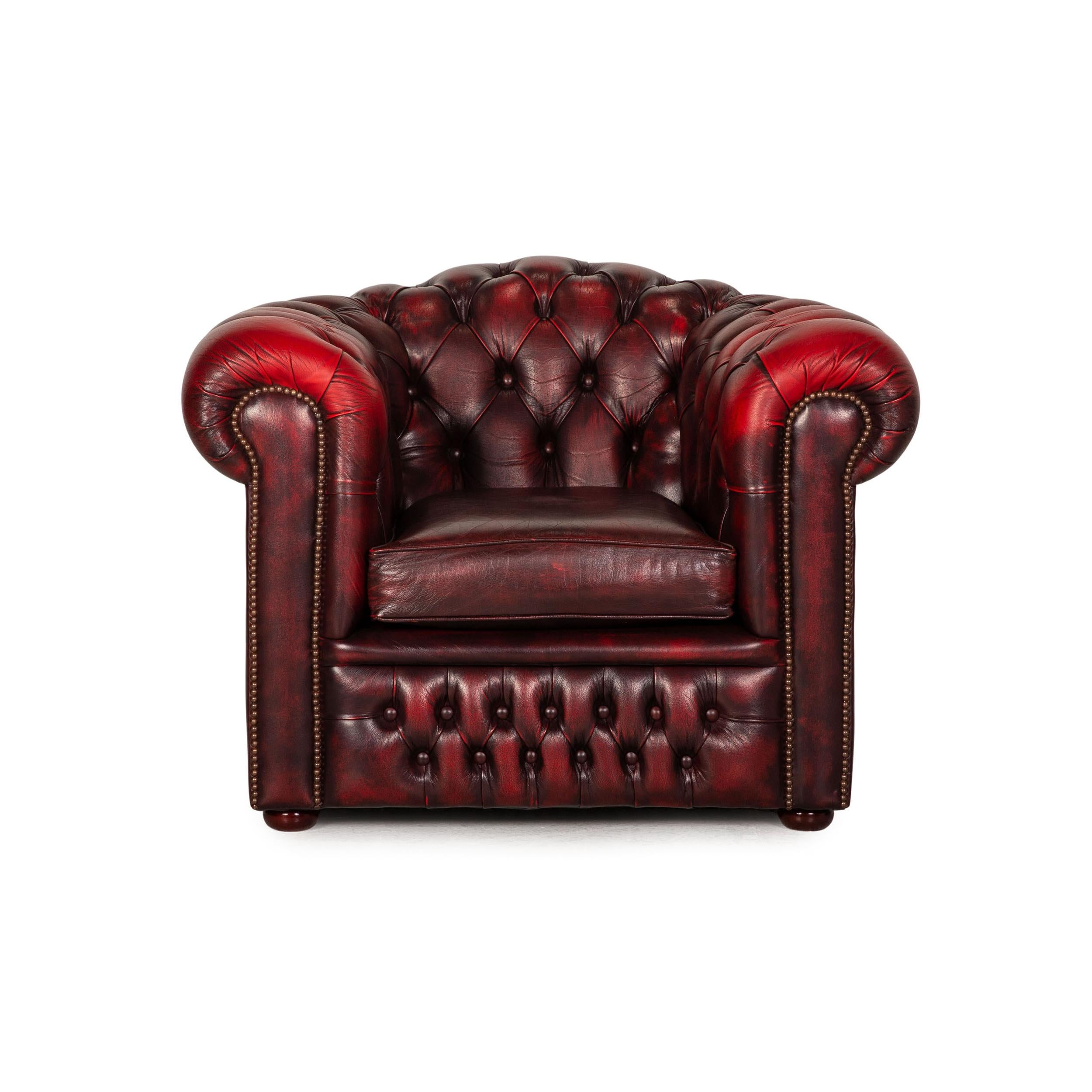 Modern Chesterfield Tudor Leather Armchair Dark Red