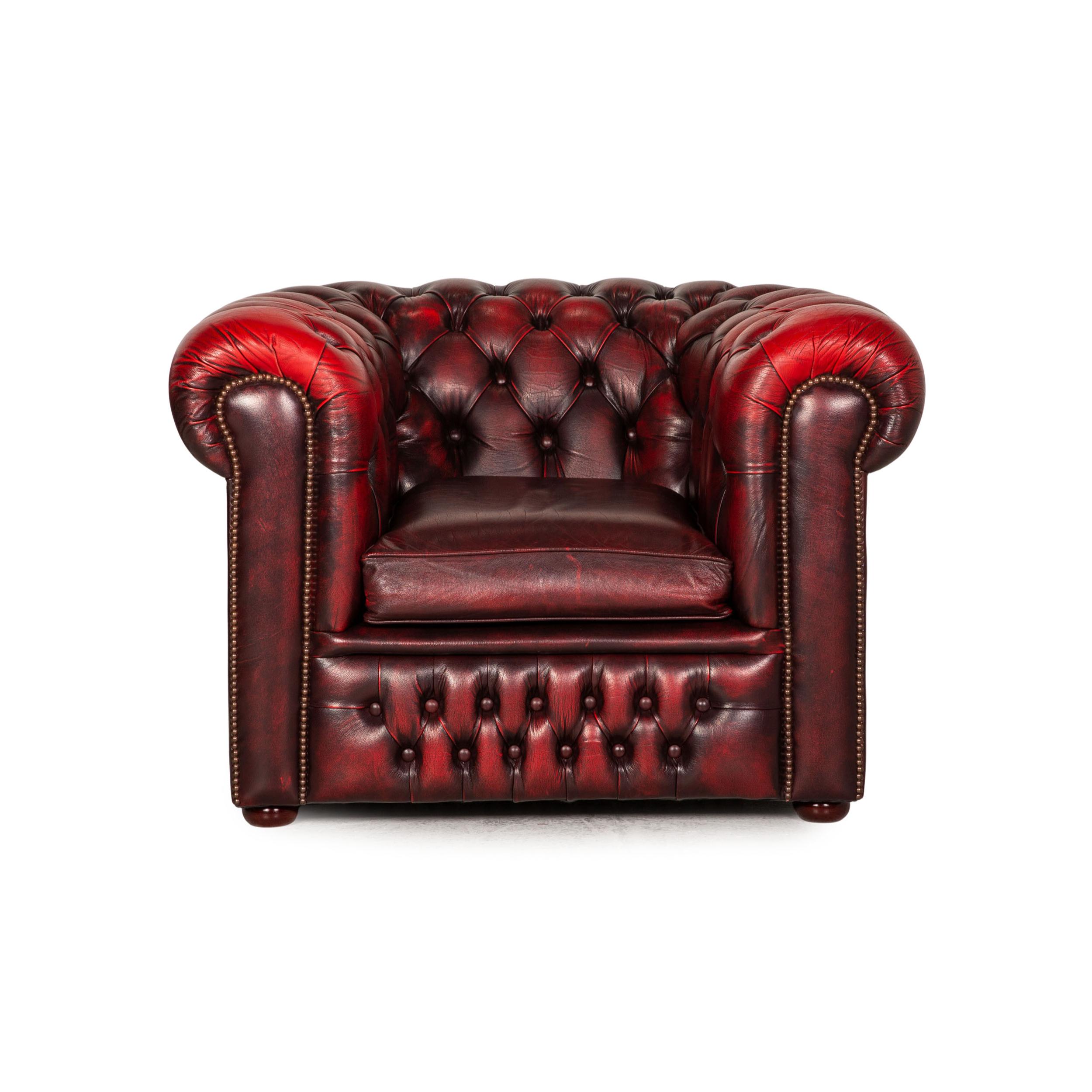 Chesterfield Tudor Leather Armchair Dark Red 1