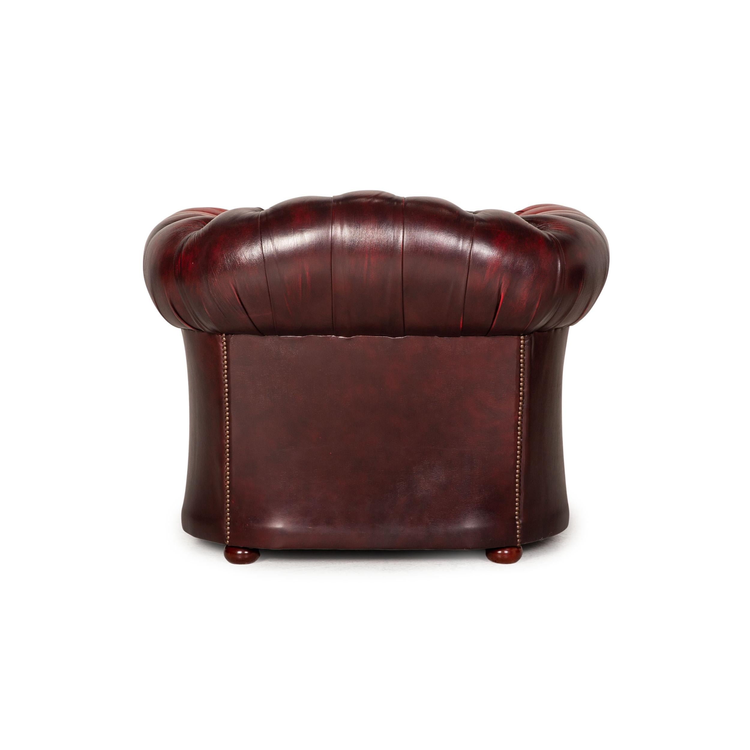 Chesterfield Tudor Leather Armchair Dark Red In Good Condition In Cologne, DE