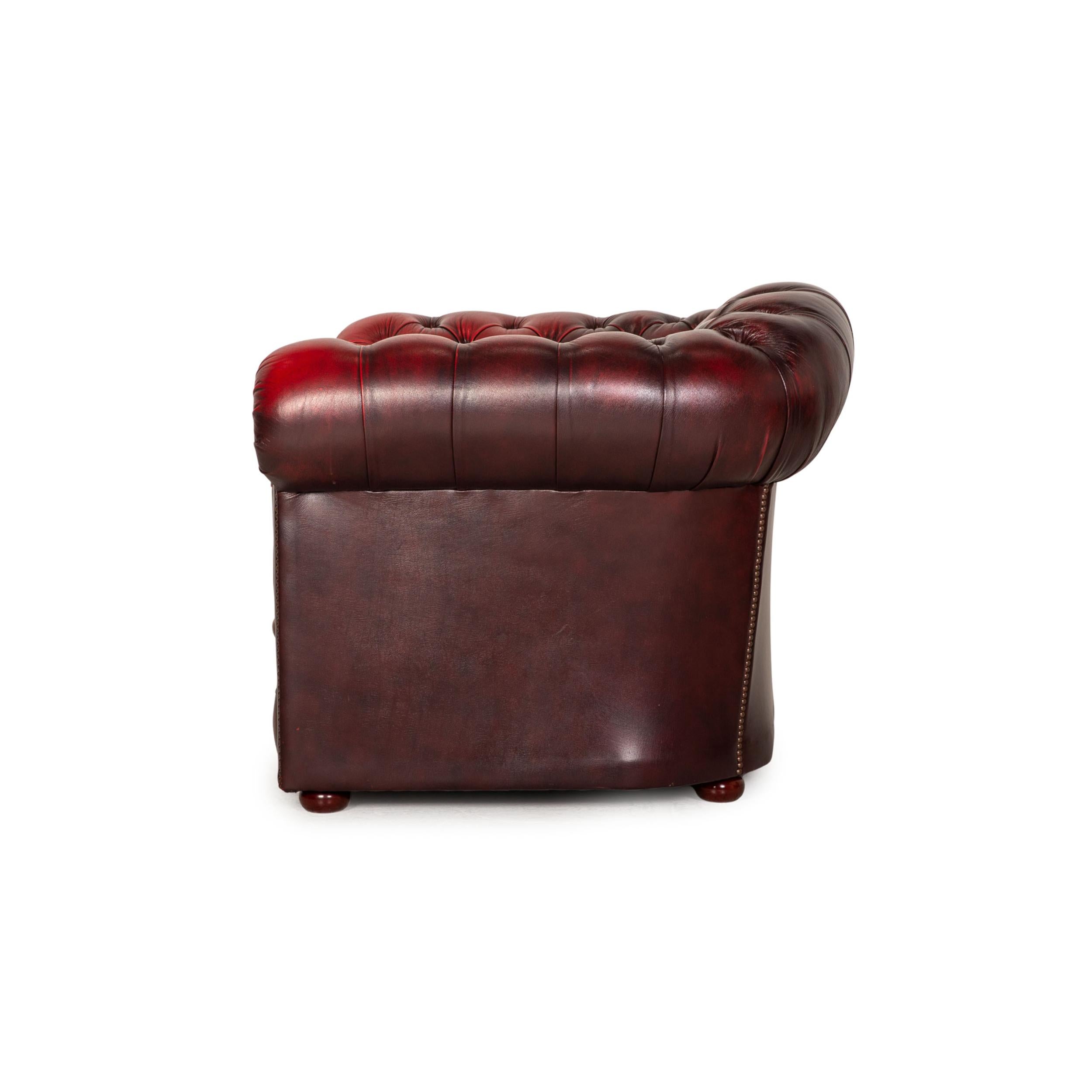 Contemporary Chesterfield Tudor Leather Armchair Dark Red