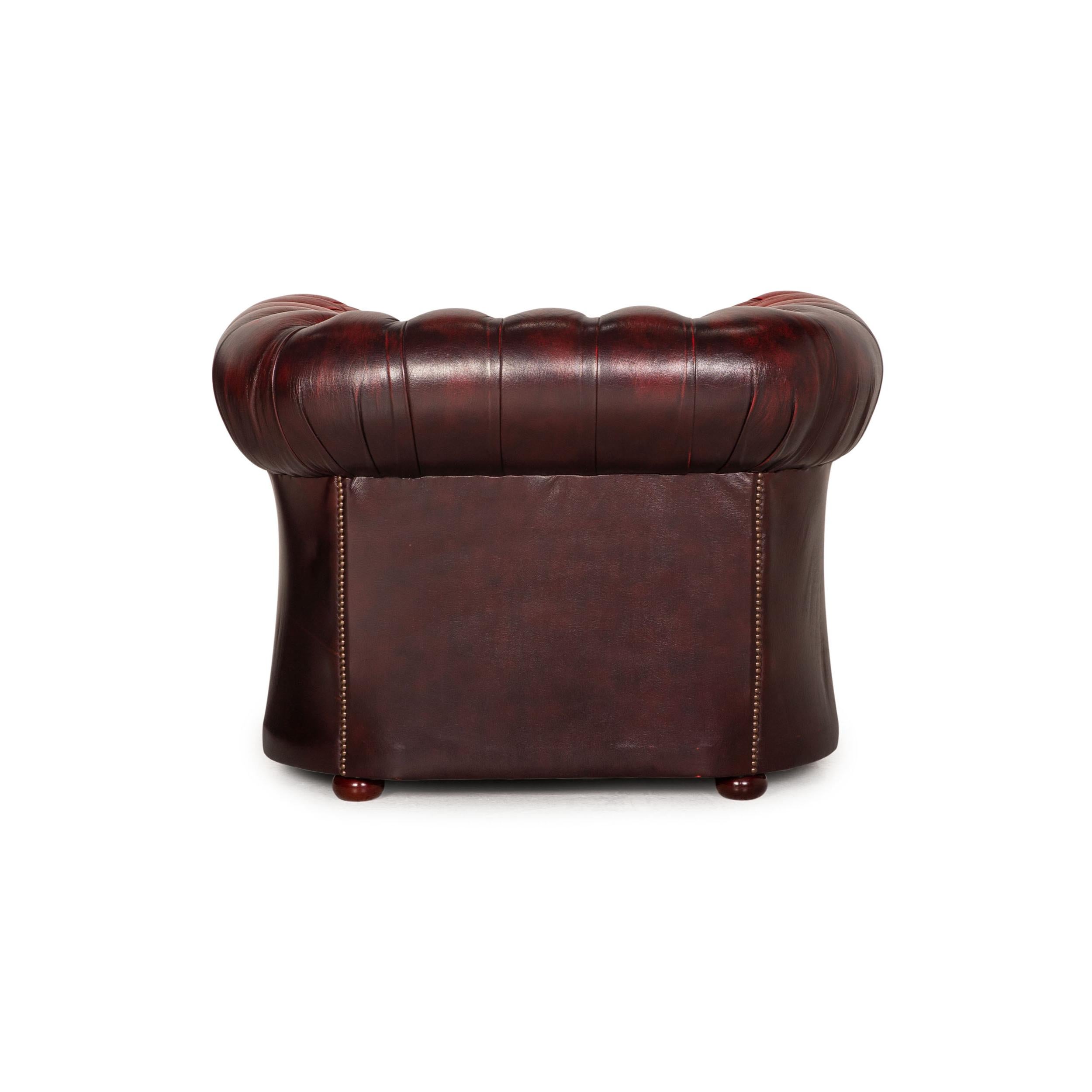 Chesterfield Tudor Leather Armchair Dark Red 3