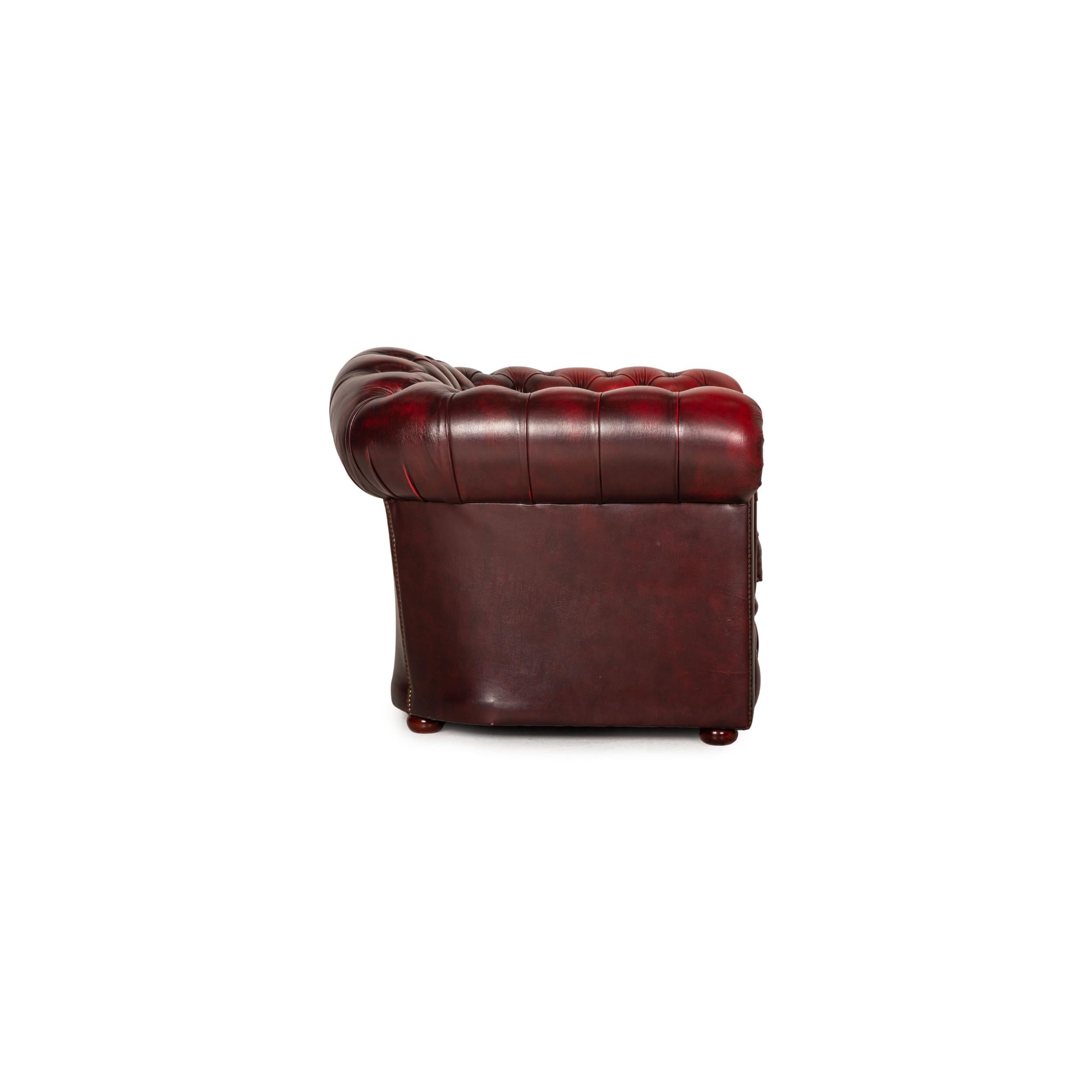 Chesterfield Tudor Leather Armchair Set Dark Red 4