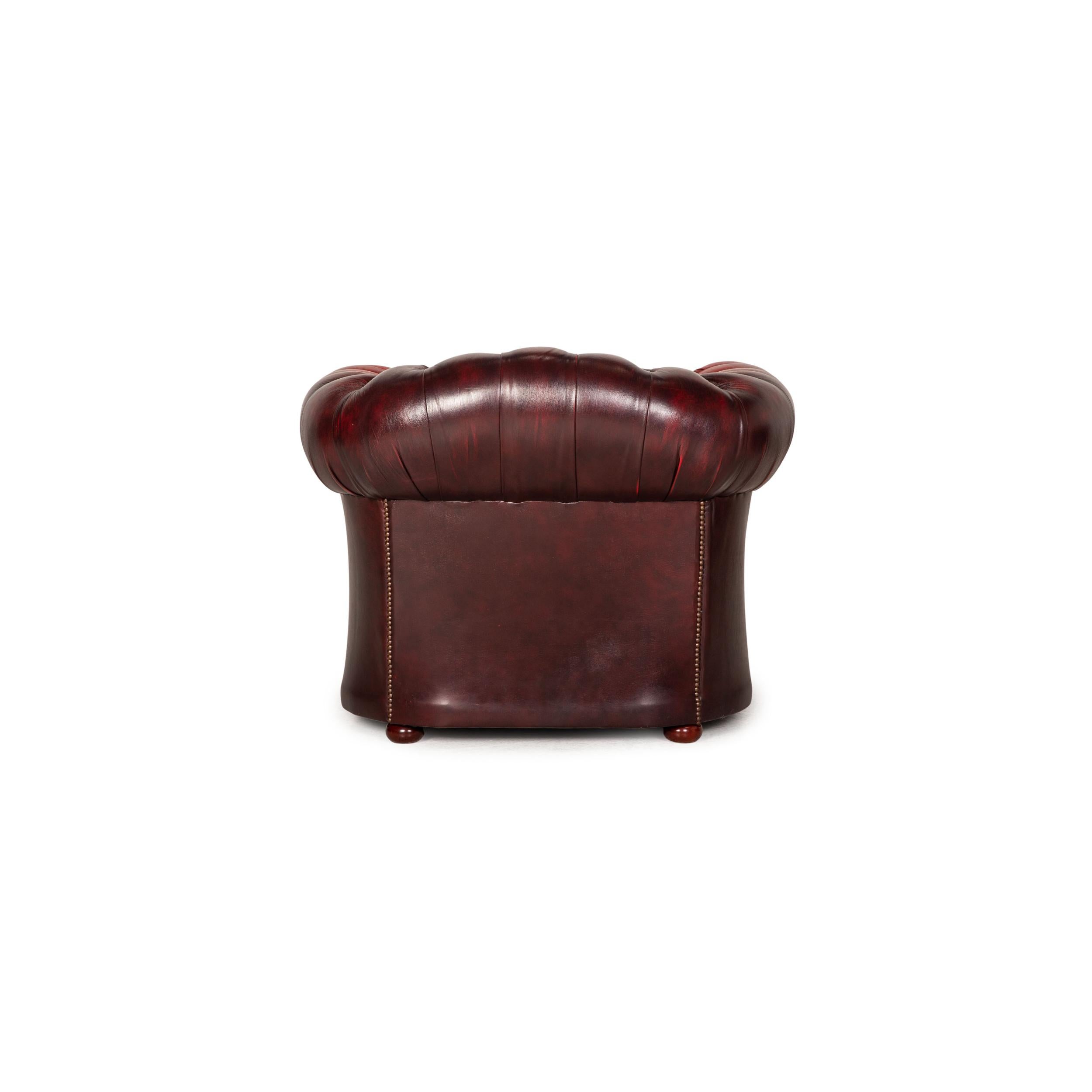 Chesterfield Tudor Leather Armchair Set Dark Red 5