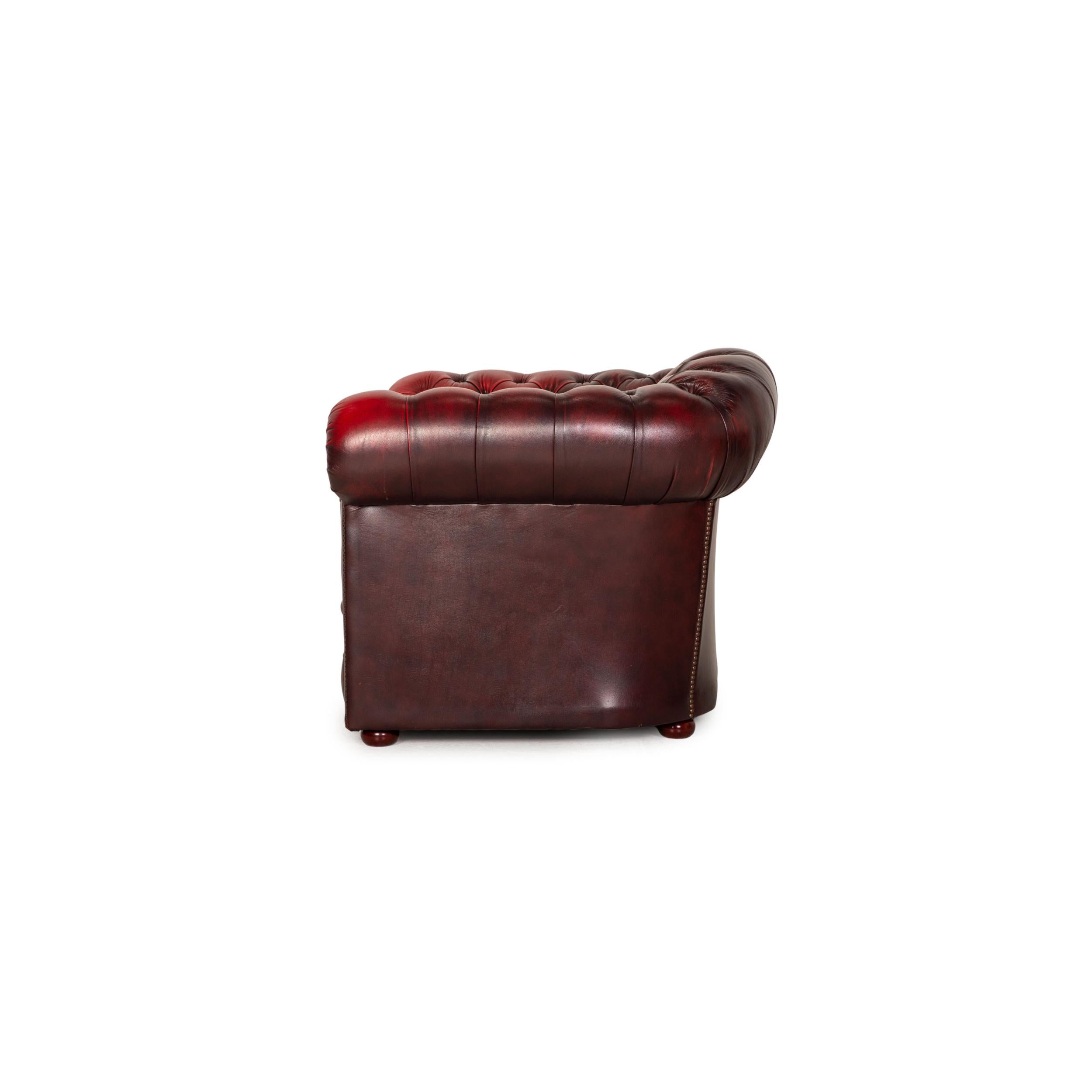 Chesterfield Tudor Leather Armchair Set Dark Red 6