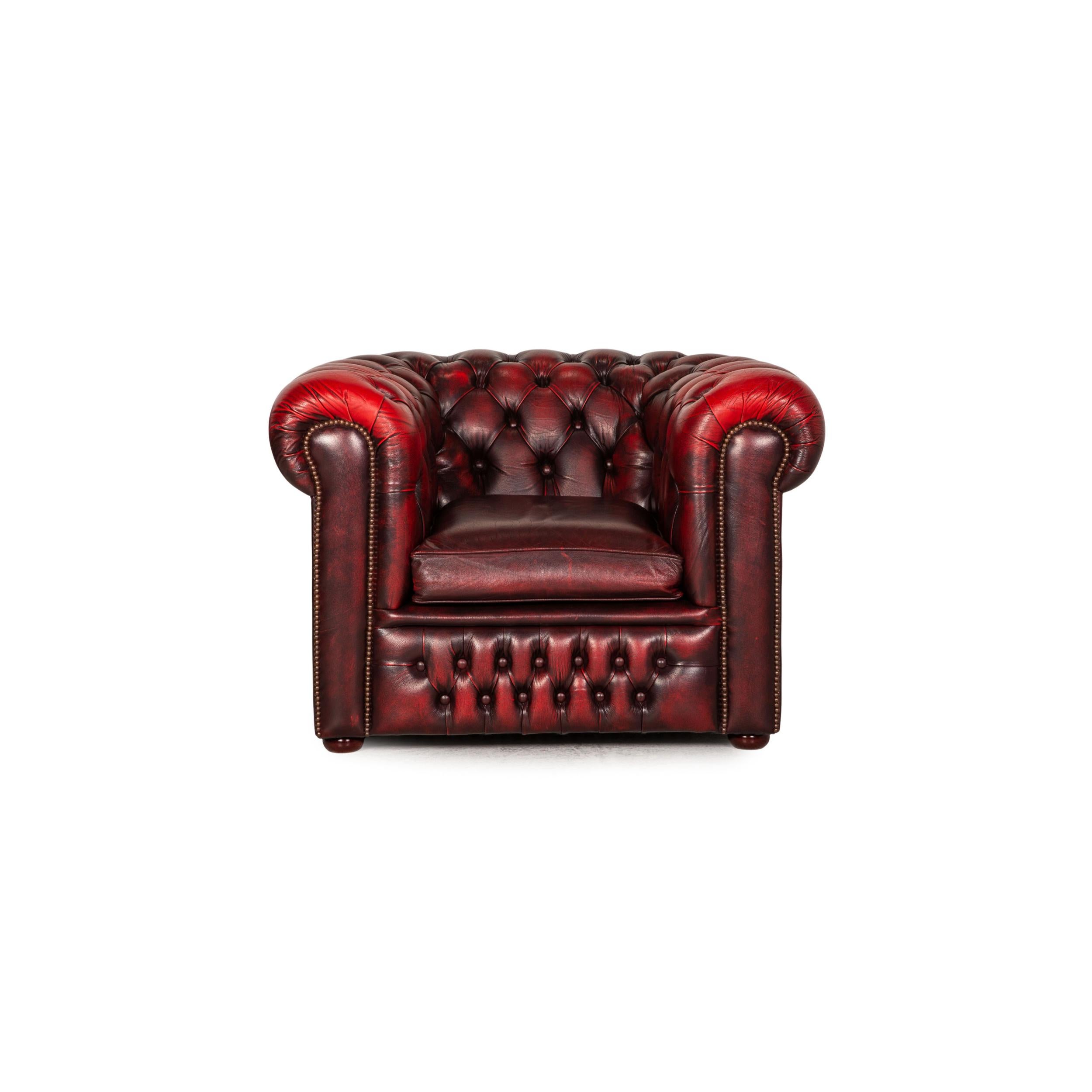 Chesterfield Tudor Leather Armchair Set Dark Red 7