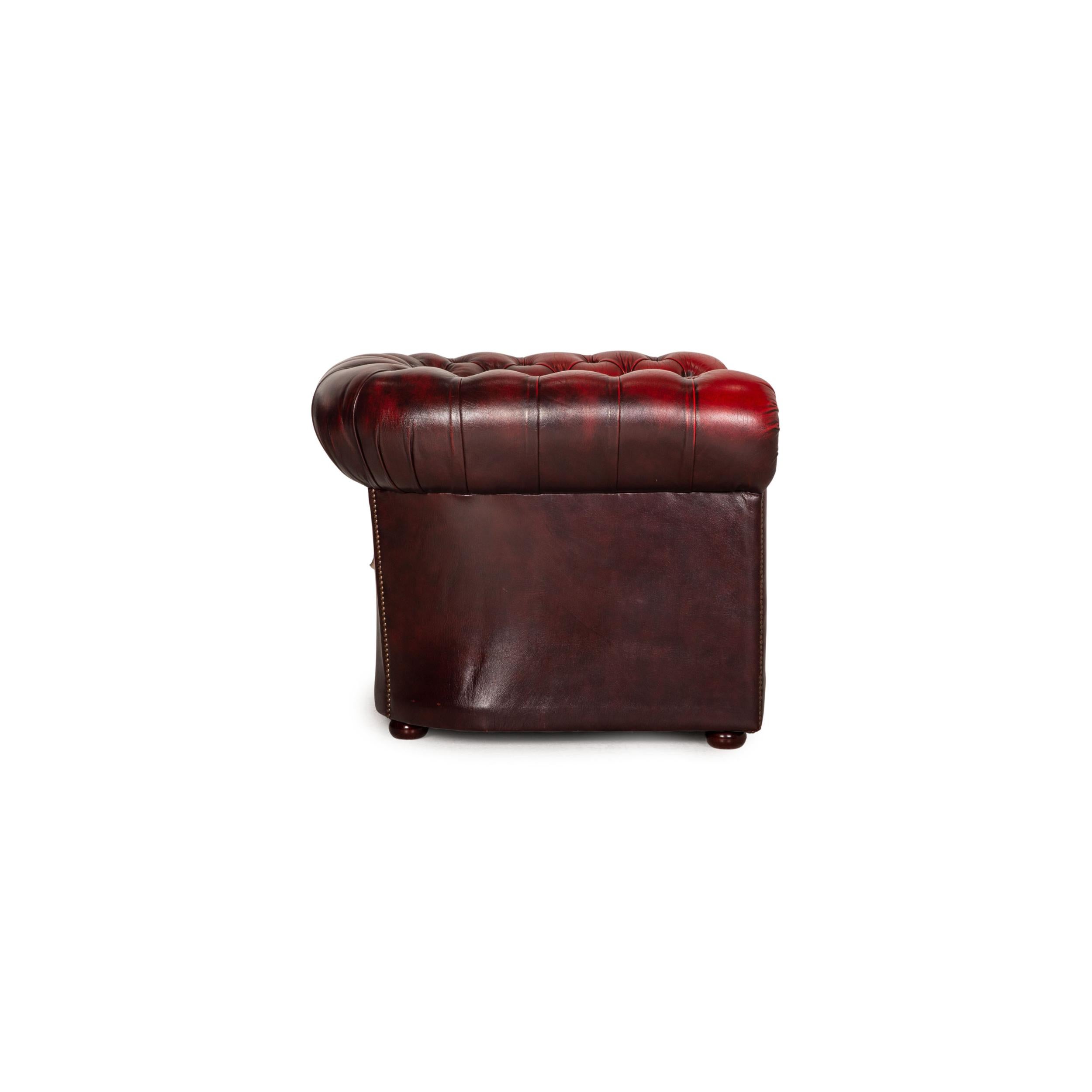 Chesterfield Tudor Leather Armchair Set Dark Red 8