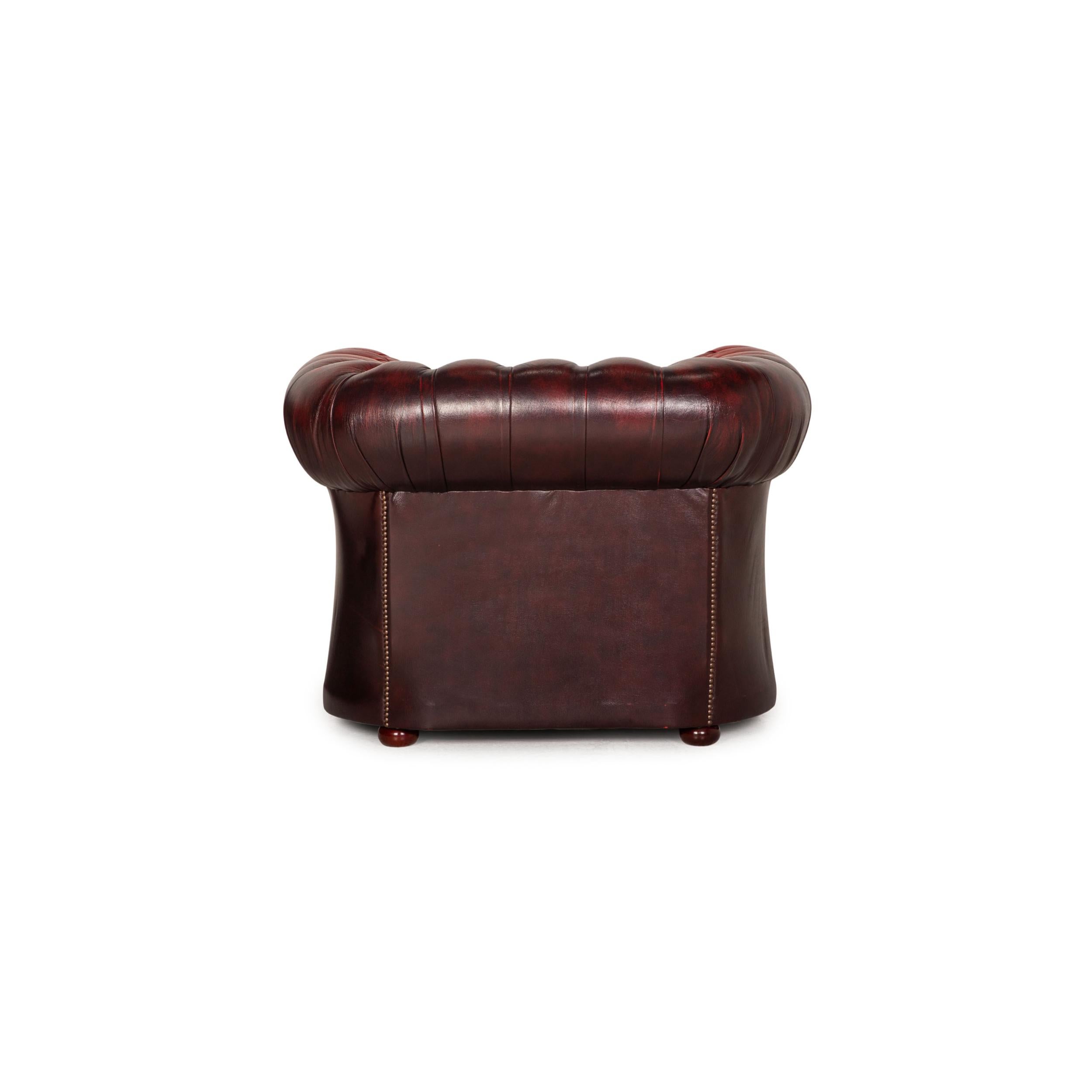 Chesterfield Tudor Leather Armchair Set Dark Red 9