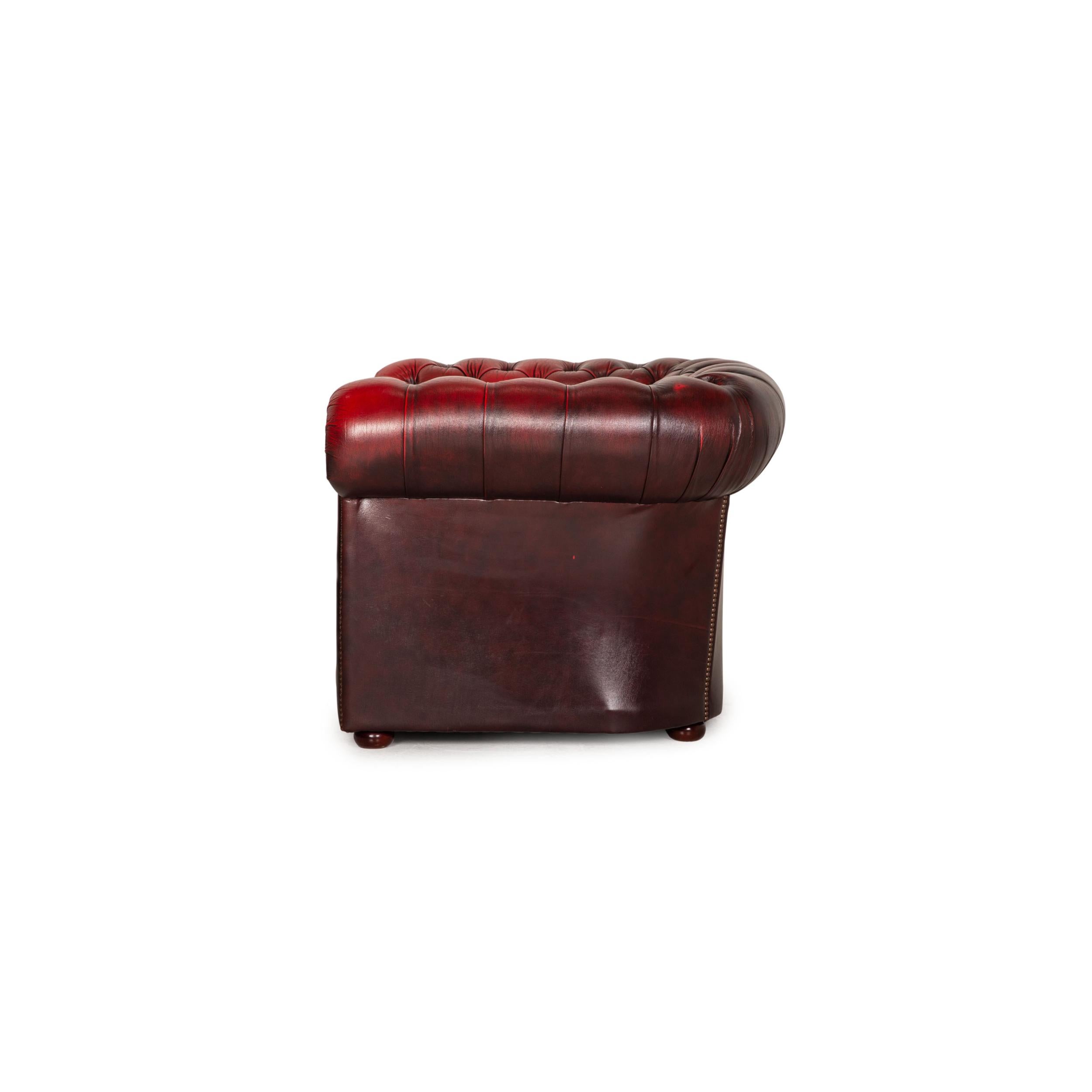 Chesterfield Tudor Leather Armchair Set Dark Red 10