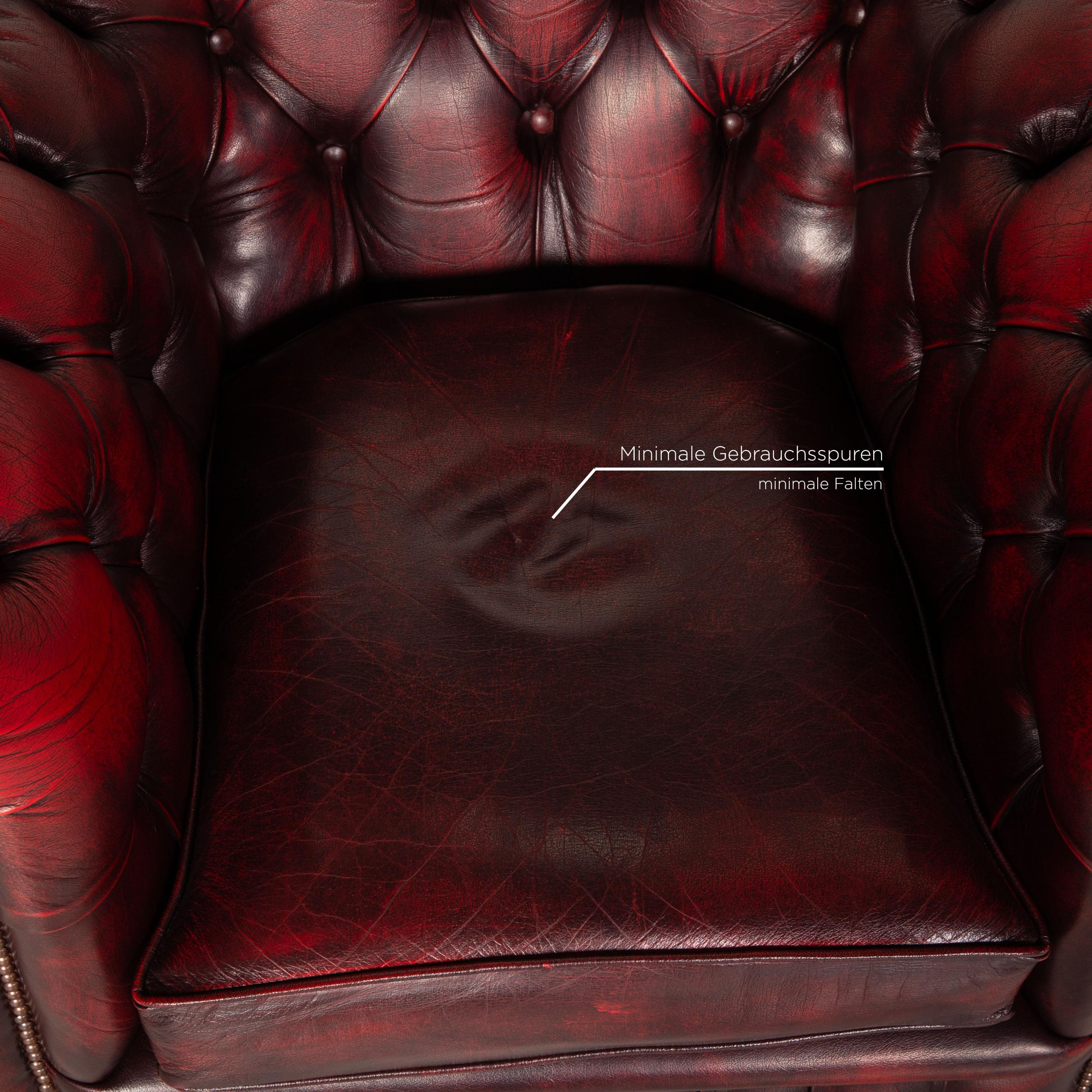Contemporary Chesterfield Tudor Leather Armchair Set Dark Red