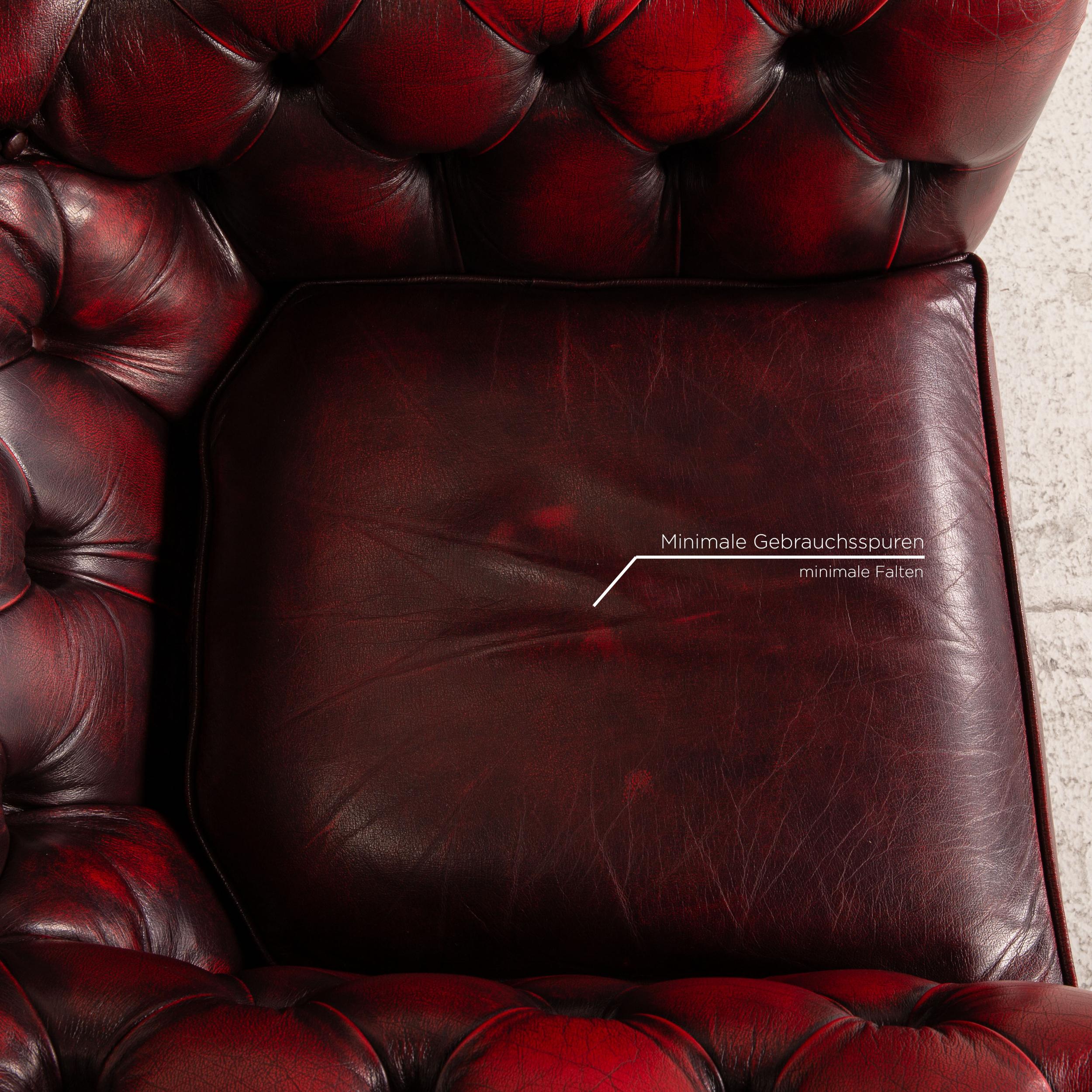 Chesterfield Tudor Leather Armchair Set Dark Red 1