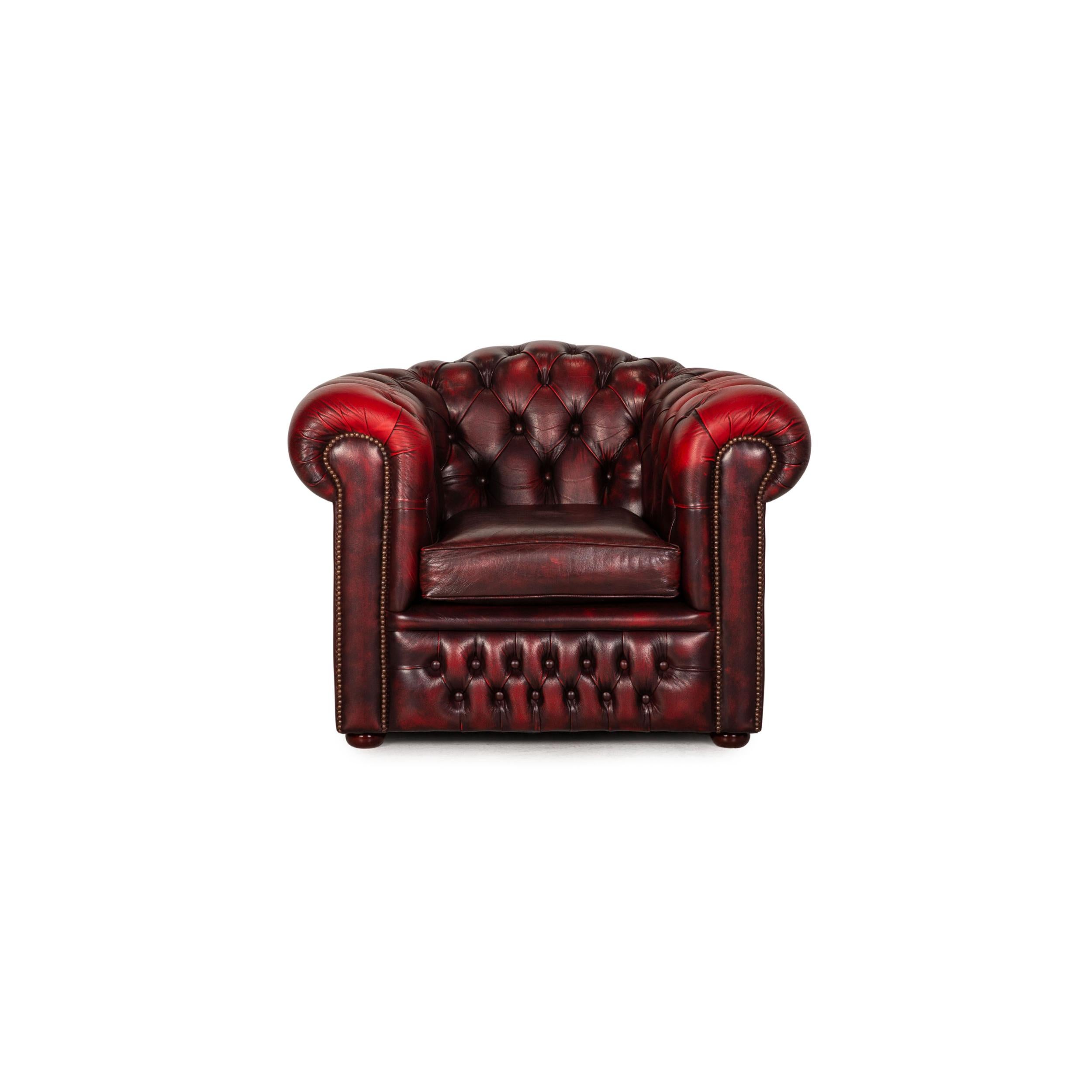 Chesterfield Tudor Leather Armchair Set Dark Red 3
