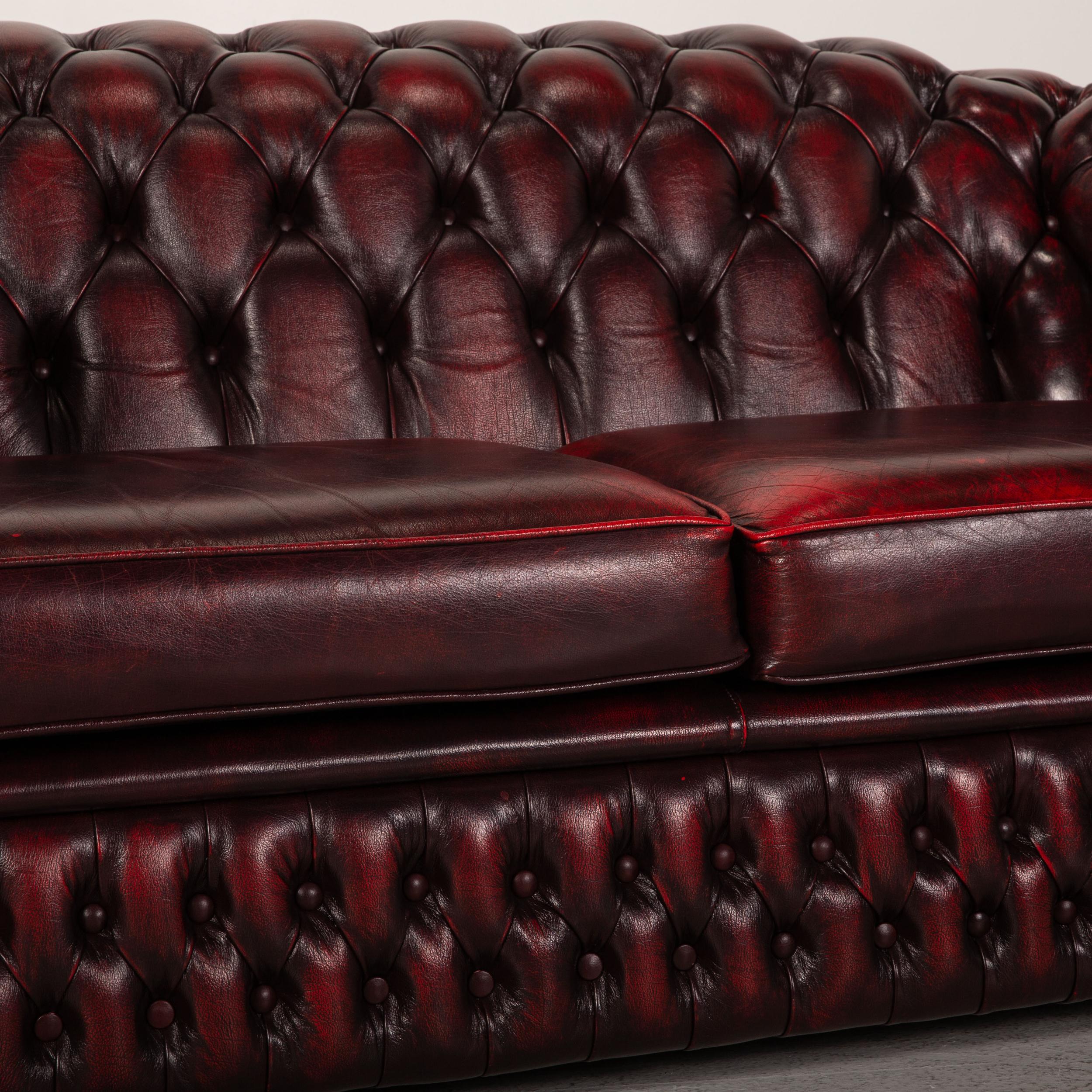 Modern Chesterfield Tudor Leather Sofa Dark Red Two Seater Couch