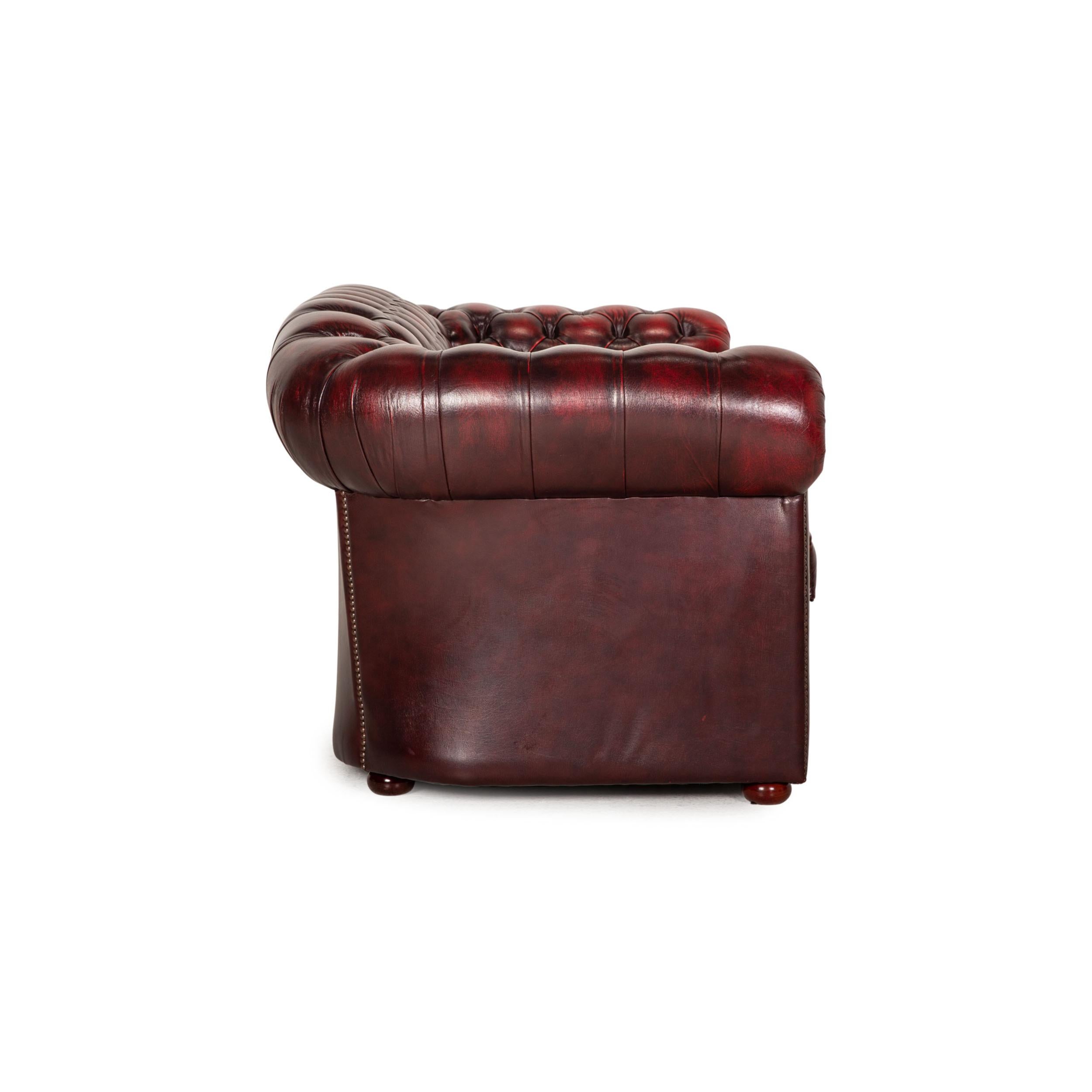 Chesterfield Tudor Leather Sofa Dark Red Two Seater Couch 1