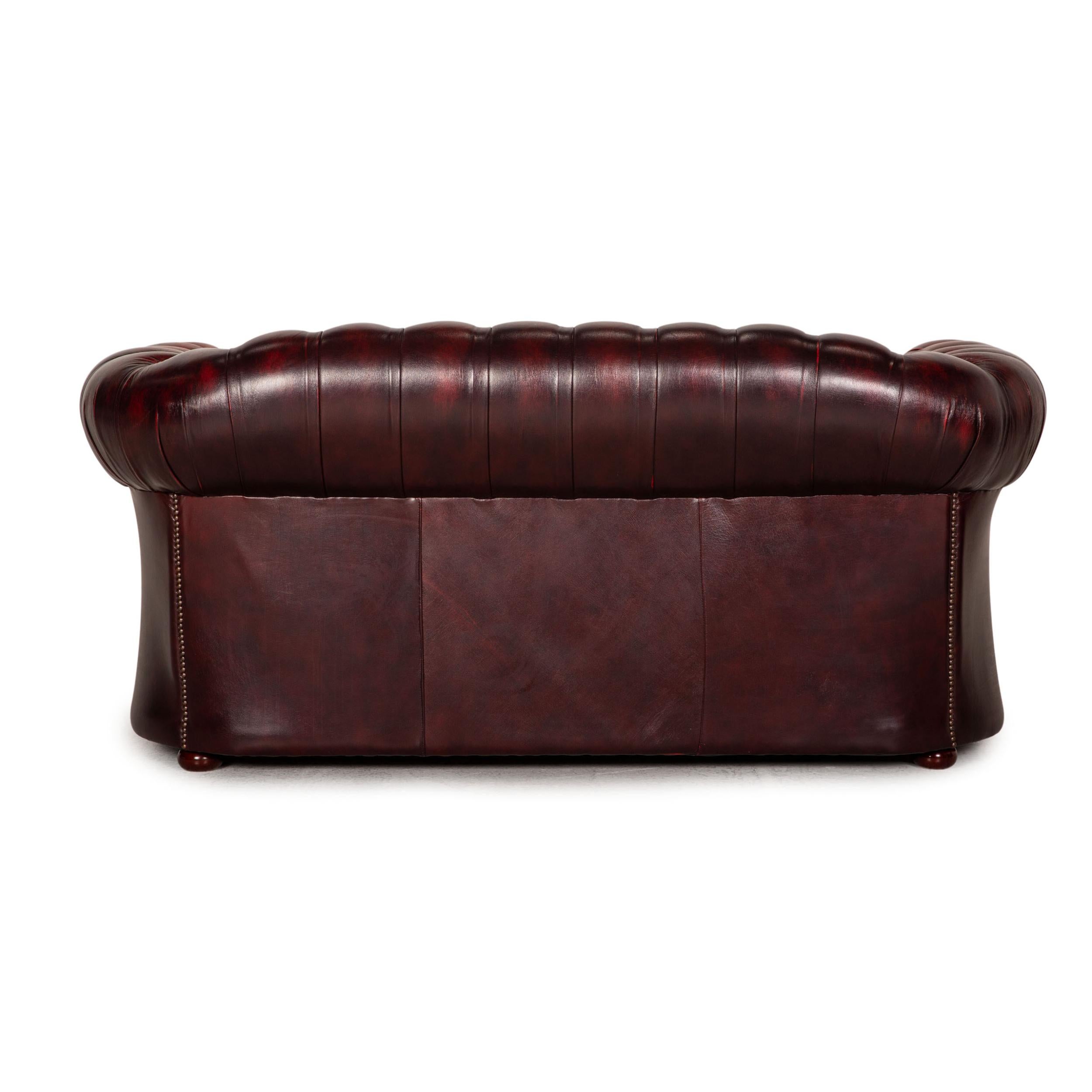 Chesterfield Tudor Leather Sofa Dark Red Two Seater Couch 2
