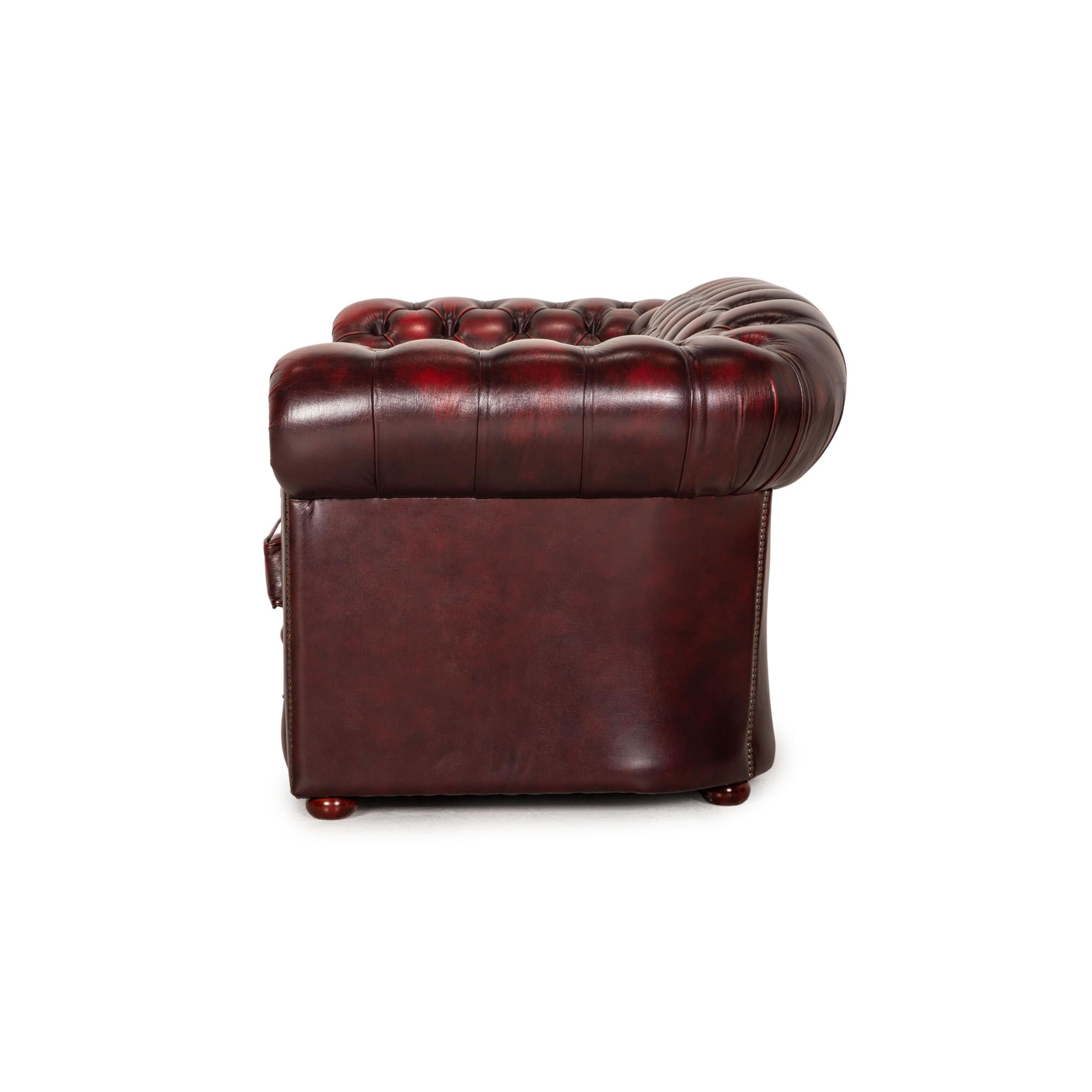 Chesterfield Tudor Leather Sofa Dark Red Two Seater Couch 3