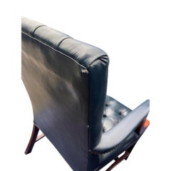 Chesterfield Tufted Blue Leather Arm Chair Set of 7 With Brass Nailhead Accent's