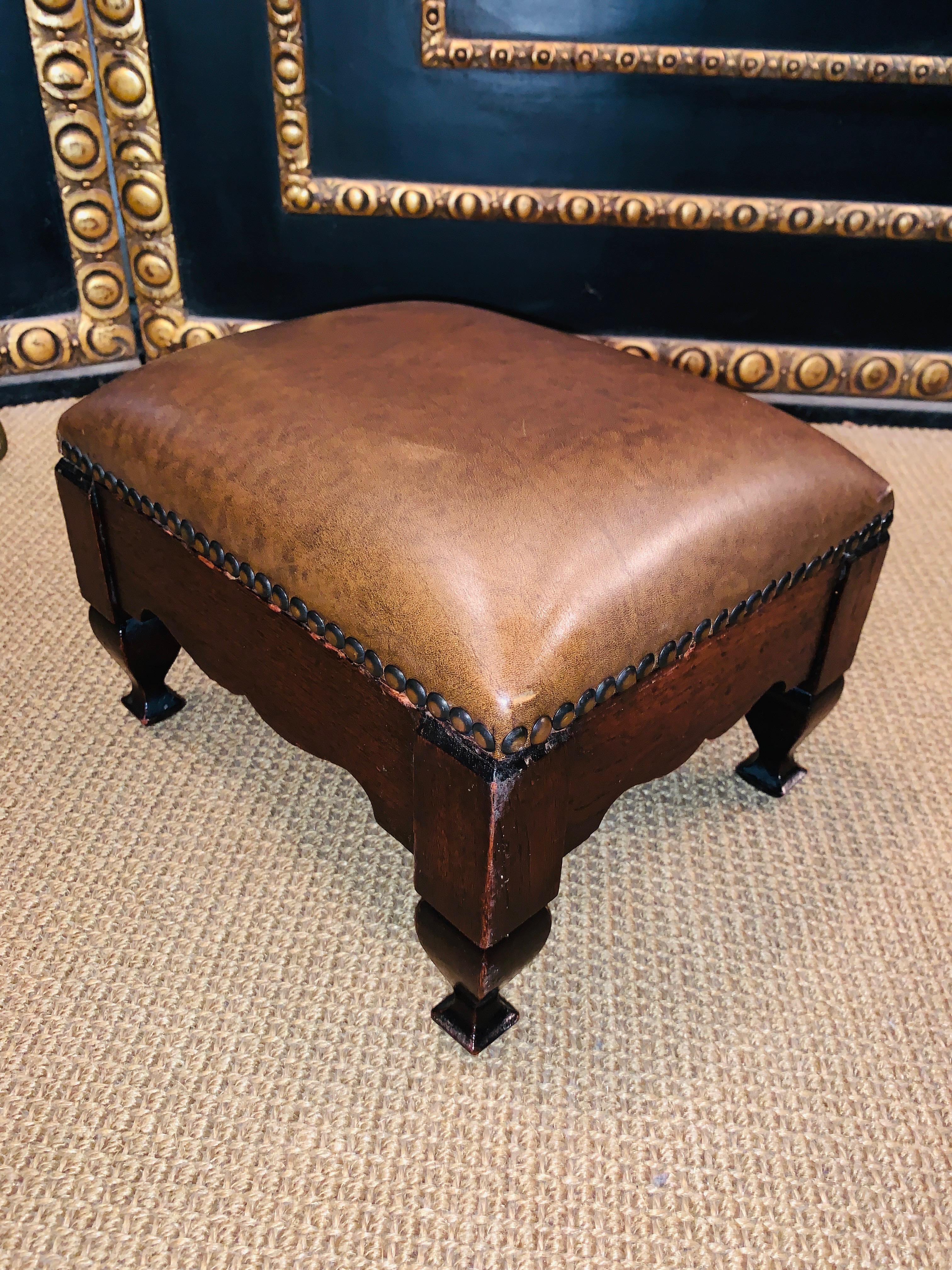 Chesterfield Tufted Dutch Brown Leather Library Club Armchair with Ottoman 14
